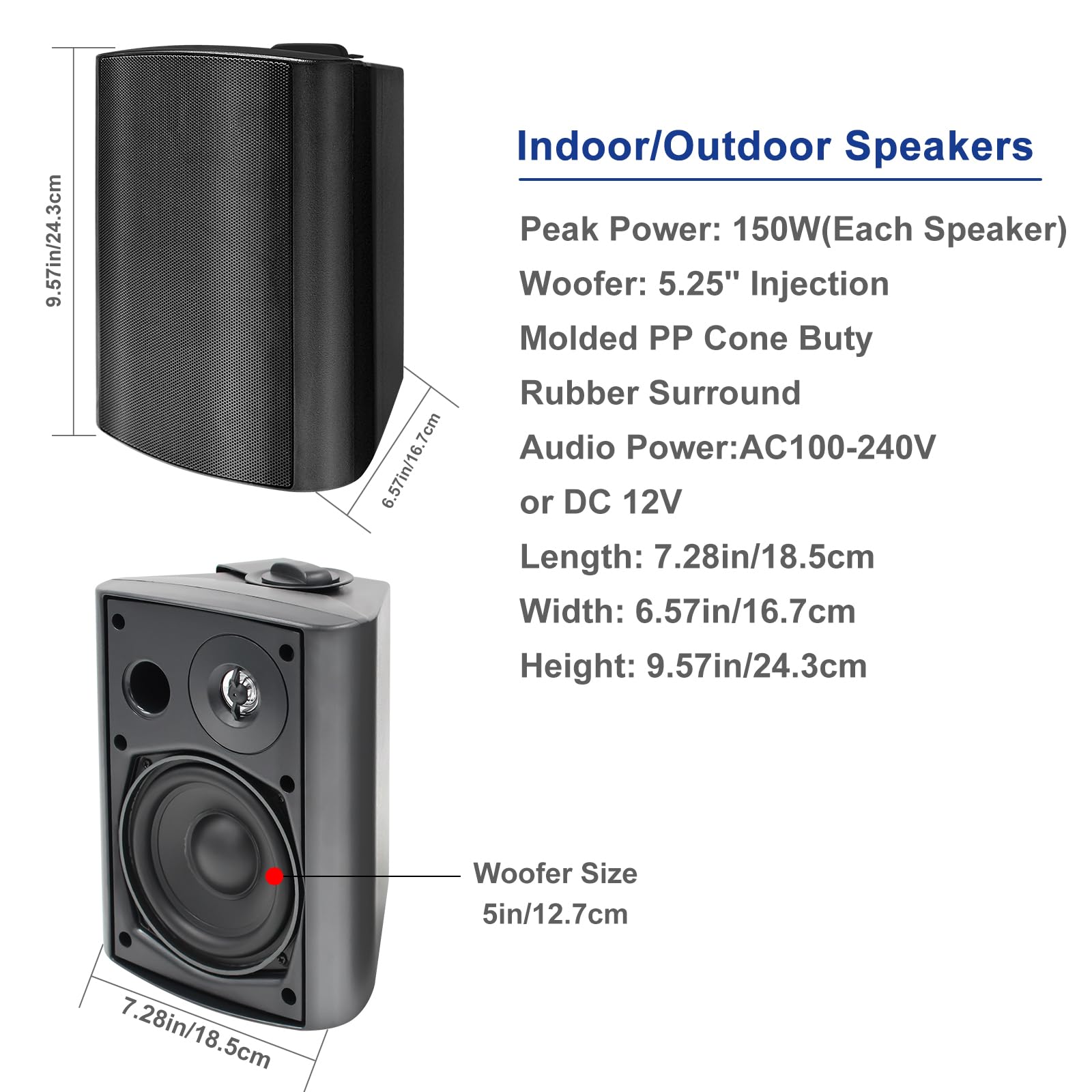 Studiofinix 5.25 Inches 600 Watts Indoor Outdoor Bluetooth Speakers All Weather Wired Wall Mount System For Patio Deck (4 Speake