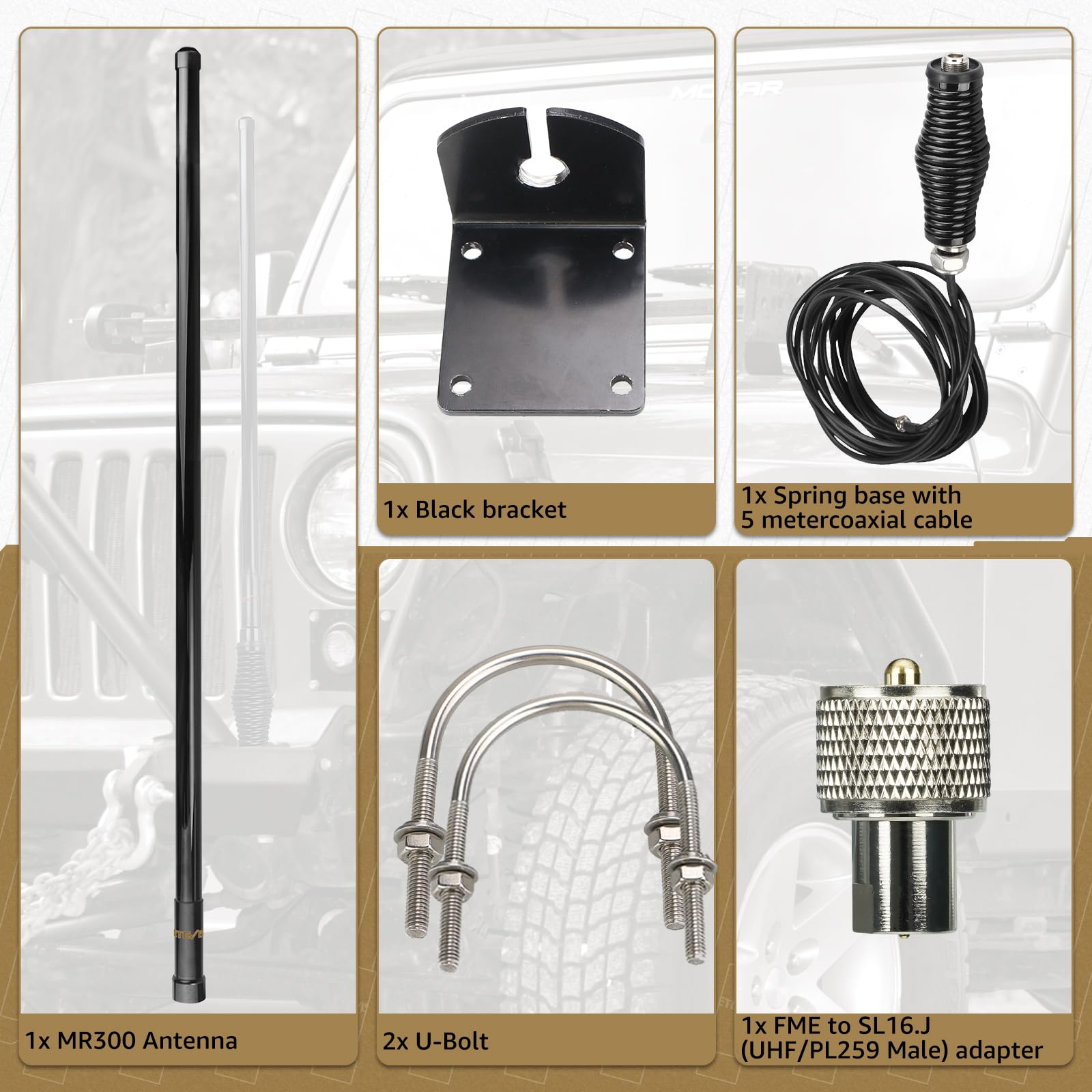 Retevis Gmrs Mobile Antenna, Heavy Duty Fiberglass Gmrs Antenna, 6.5Db 462 467Mhz,Mount Bracket,Spring Base With 16Ft Rg 58U Coa