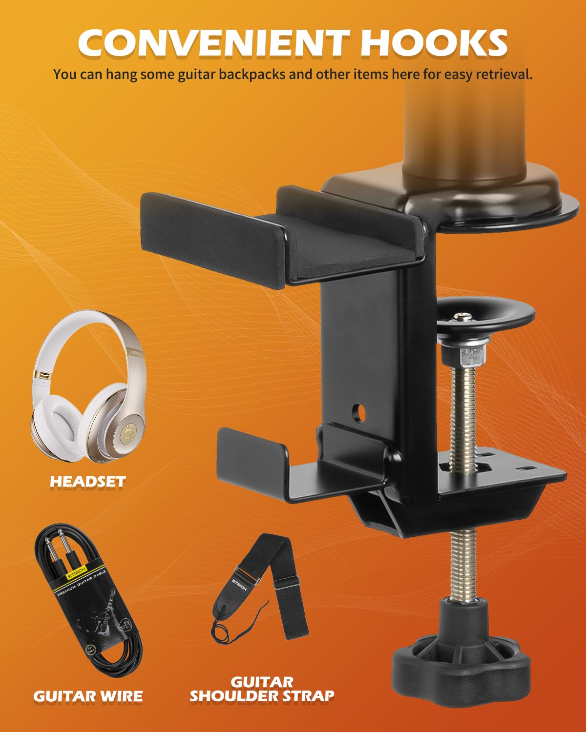 Strich Guitar Desk Stand With Desk Clamp, Heavy Duty Metal Guitar Desk Mount Adjustable Height For Acoustic, Electric Guitar, Ba