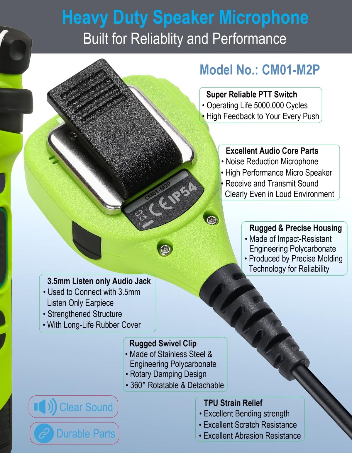 Commountain Speaker Mic For Motorola Radios And Walkie Talkies R2 Bpr40D Bpr40 Cp100D Cp200D Cp200 Cp185 Cls1410 Cls1110 Rdu4100