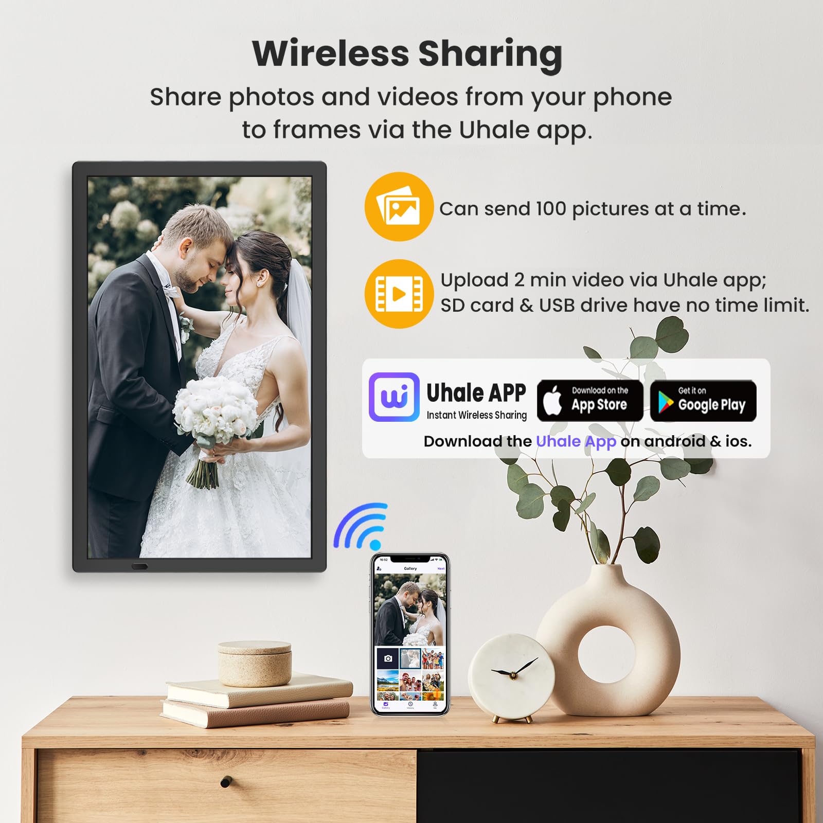 Fangor 21.5'' Large Digital Picture Frame, Wifi Digital Photo Frame 1920X1080 Fhd Ips Display With Remote Control, 32Gb Auto Rot