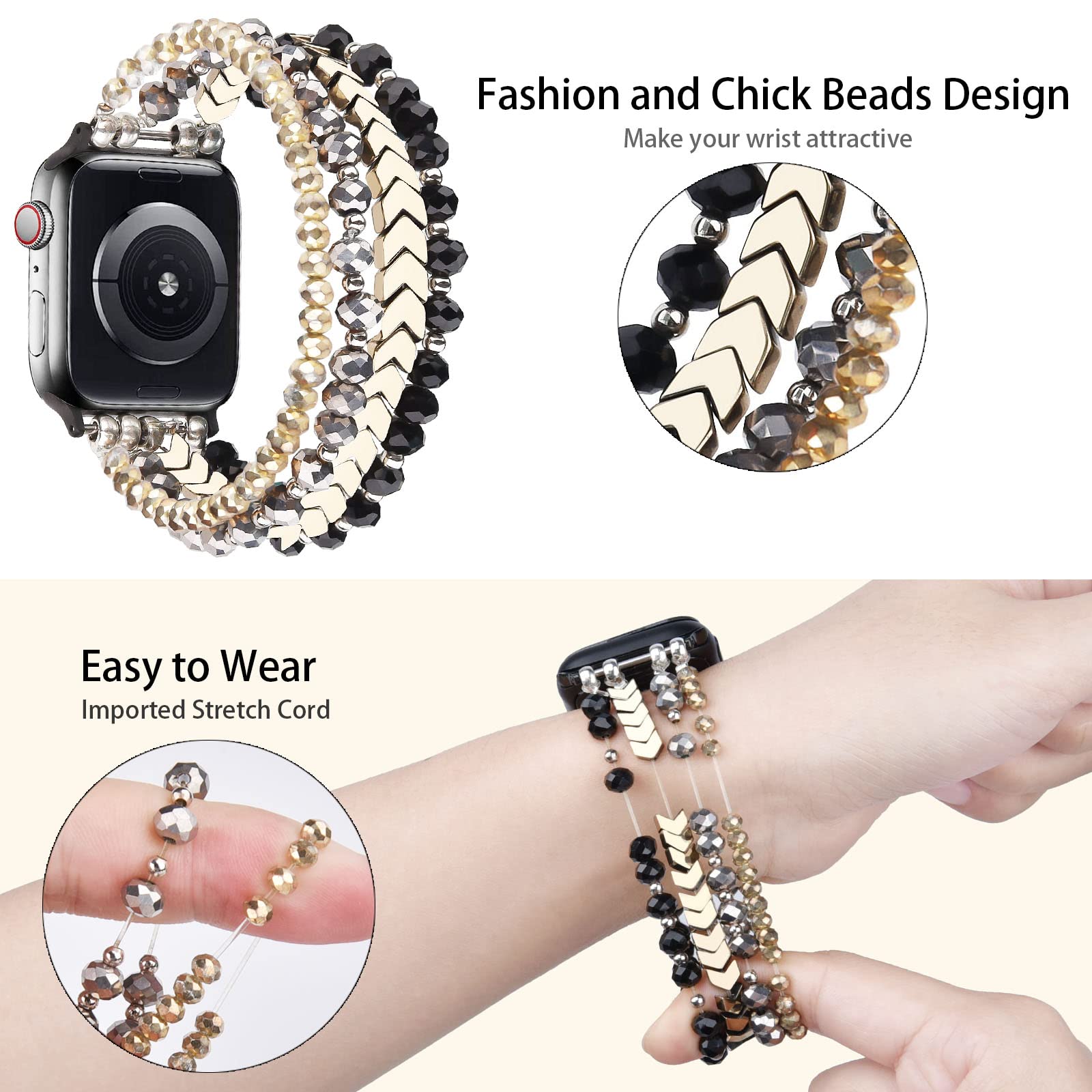 Mofree Beaded Bracelet Compatible With Apple Watch Band 42Mm/44Mm/45Mm/49Mm/46Mm Series 10/9/8/7/Se/6/5/4/3/2/1/Ultra Women Fash