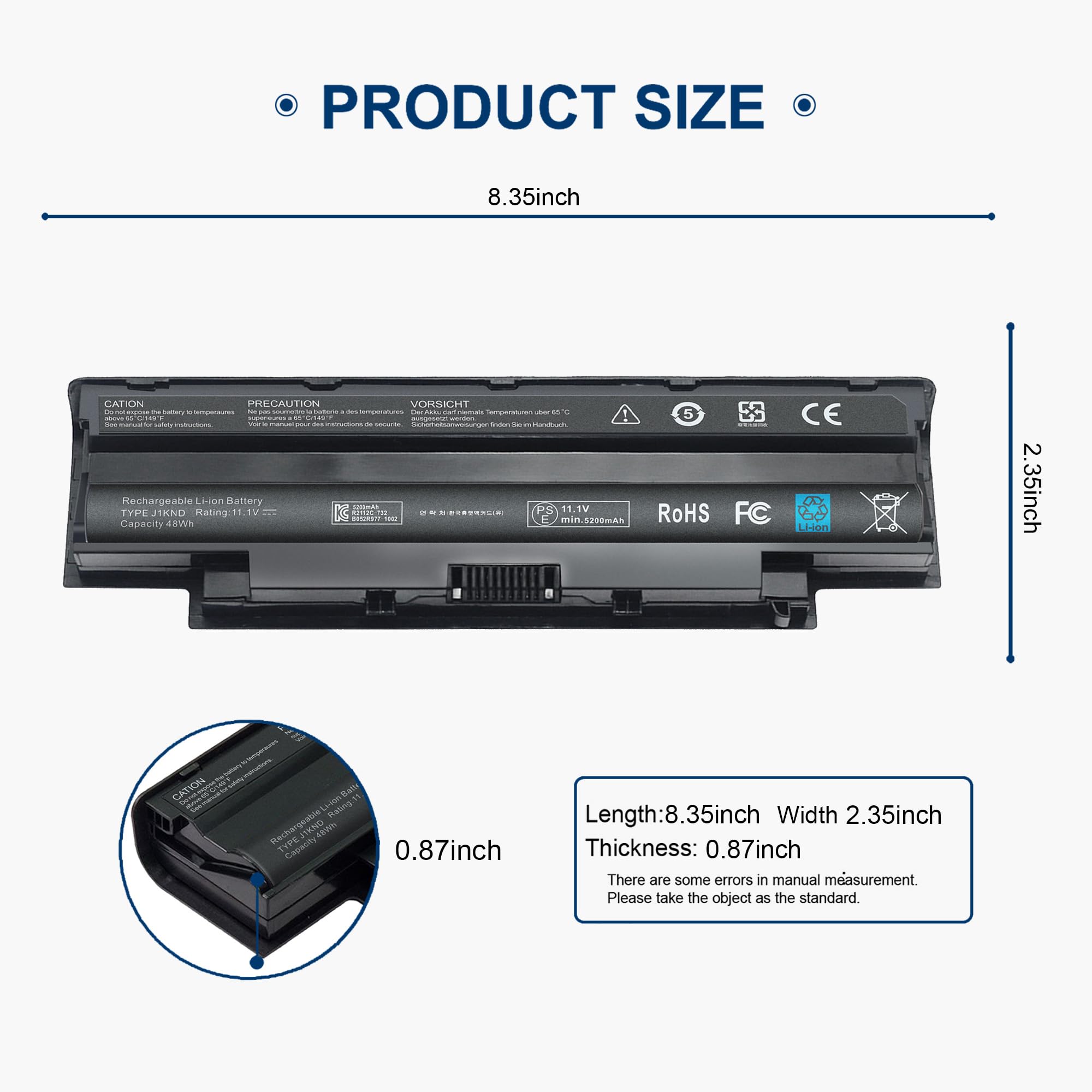 J1Knd Laptop Battery 11.1V 48Wh Compatible With Dell Inspiron N5110 M5040 N5010 N7010 N4110 N7110 N4050 N4010 N5050 N5040 N5030
