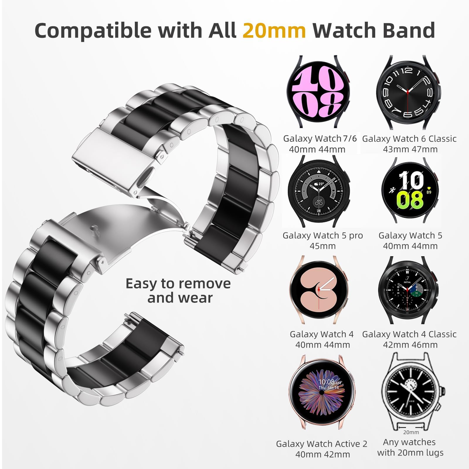 Lerobo Compatible With Samsung Galaxy Watch 7 6 5 4 Band 40Mm 44Mm/Galaxy Watch 6 4 Classic Band 43Mm 47Mm 46Mm 42Mm/Active 2 40