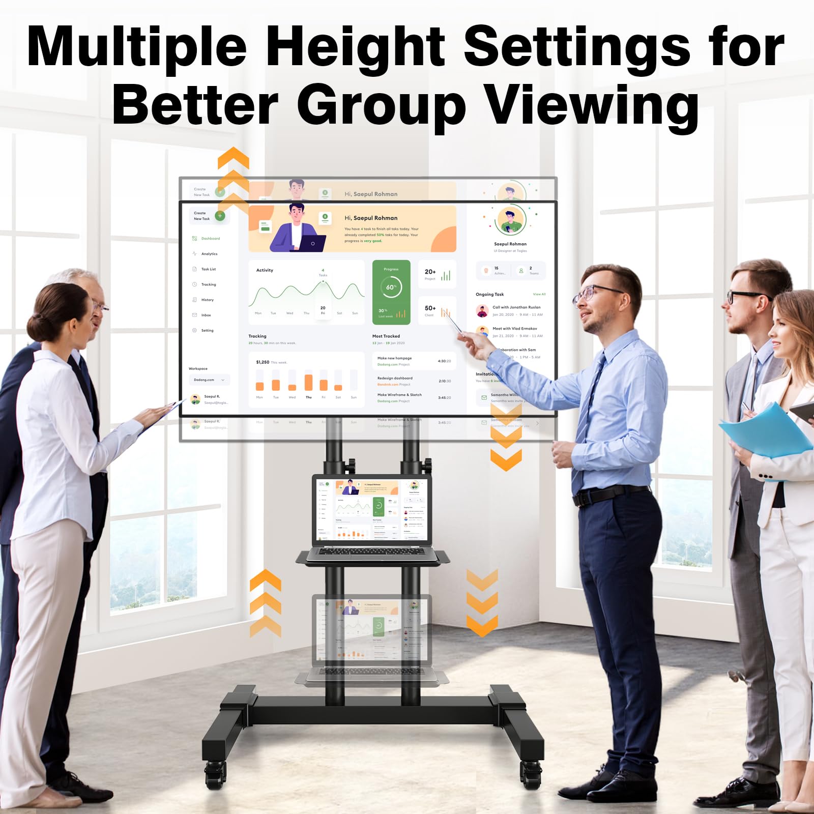 Tavr Furniture Mobile Tv Stand Rolling Tv Cart Floor Stand With Mount On Lockable Wheels Height Adjustable For 32 83 Inch Tv Sta