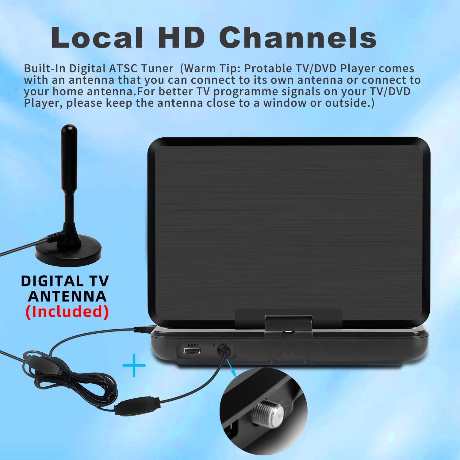 Feihe 12.5'' Portable Tv/Dvd Player   10.1'' Fhd Ips Swivel Led Screen, Digital Tuner/Hdmi/Usb/Av, Built In Battery, High Volume