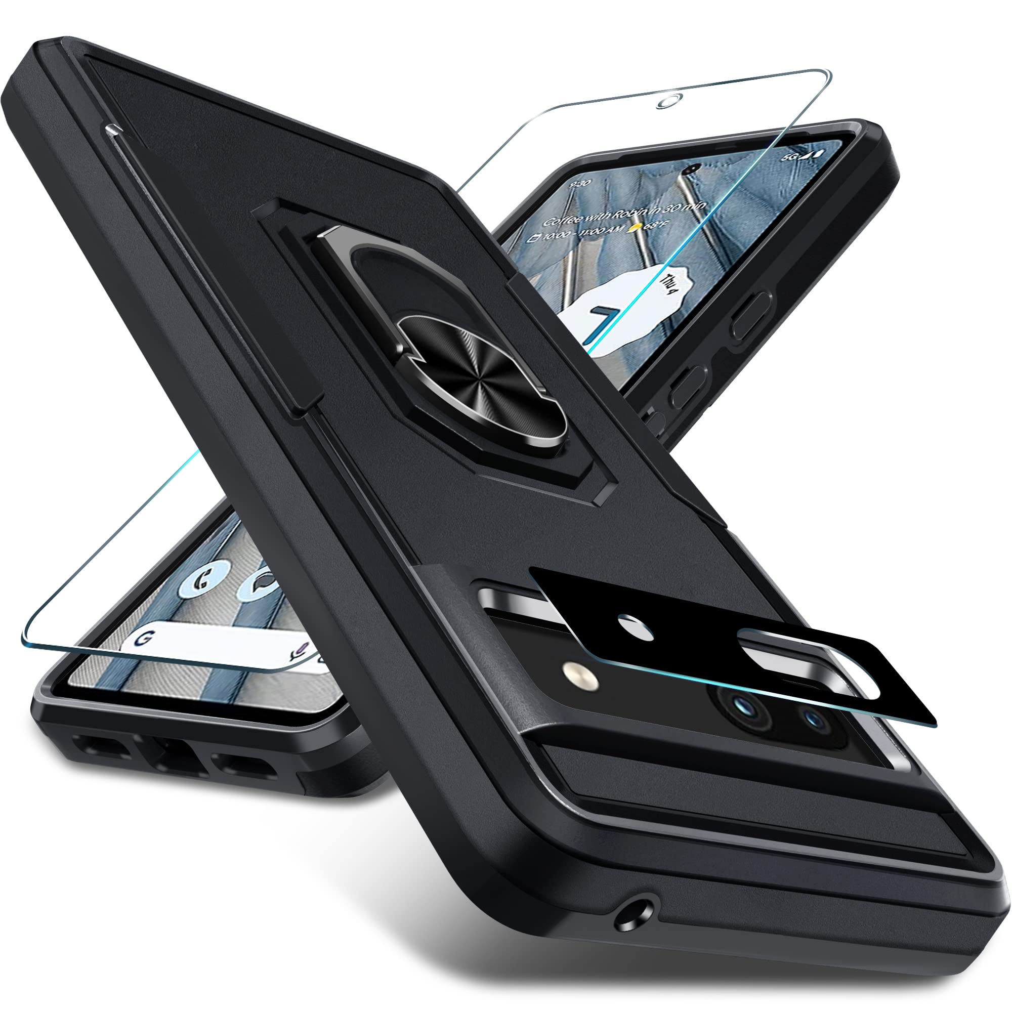 Janmitta For Google Pixel 7A Case With Screen Protector+Camera Lens Protector,Heavy Duty Shockproof Full Body Phone Cover Built