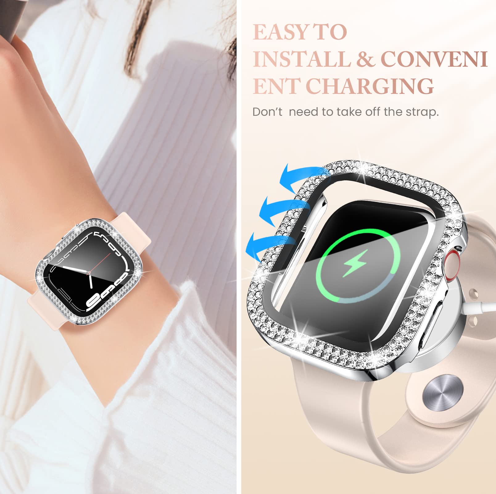 Goton 4 Pack Bling Screen Protector For Apple Watch Series 3 2 1 38Mm Case, Women Glitter Diamond Rhinestone Bumper Cover For Iw