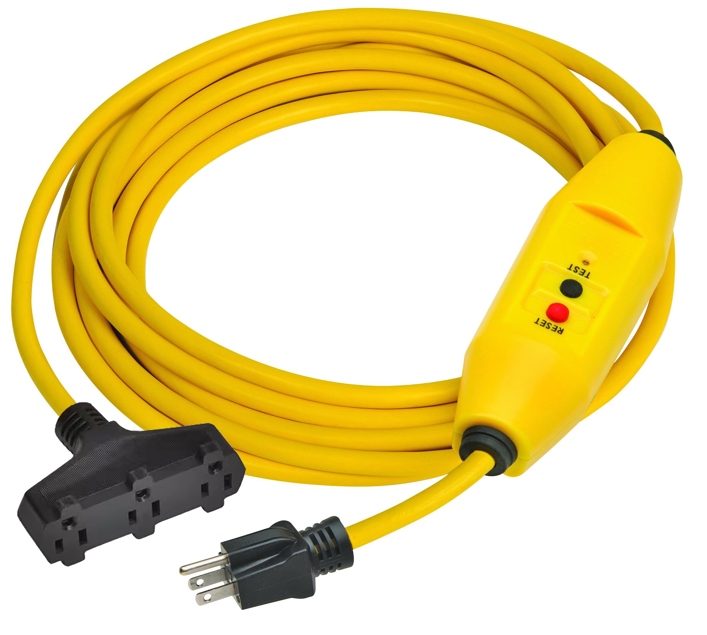 Electriduct GFCI Power Extension Cord 3 Outlets UL Outdoor Waterproof 15 Amp 12 Gauge Auto Reset GFI Adapter - 25FT Cord