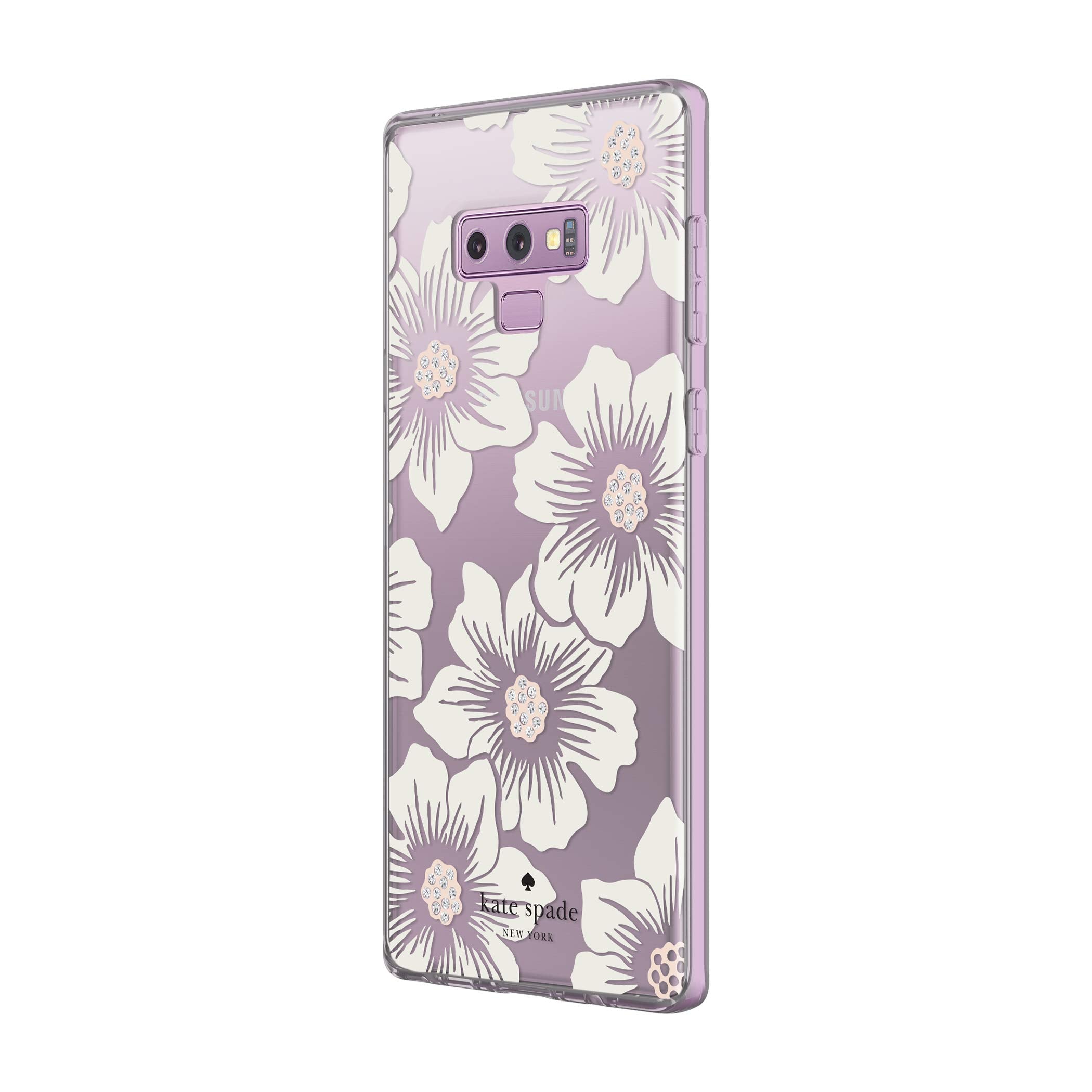 Kate Spade New York Defensive Hardshell Case For Samsung Galaxy Note9   Hollyhock Floral Clear/Cream With Stones