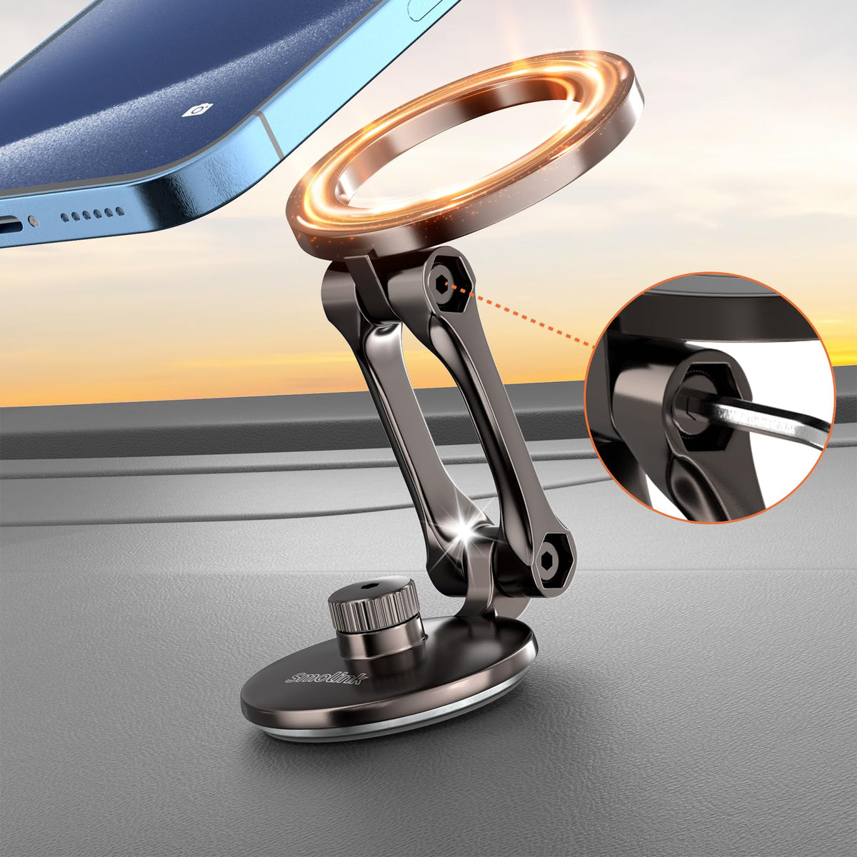 Smolink For Magsafe Car Mount, Alloy Folding Magnetic Phone Holder For Car, Universal 360Pro Adjustable Magnetic Phone Mount For