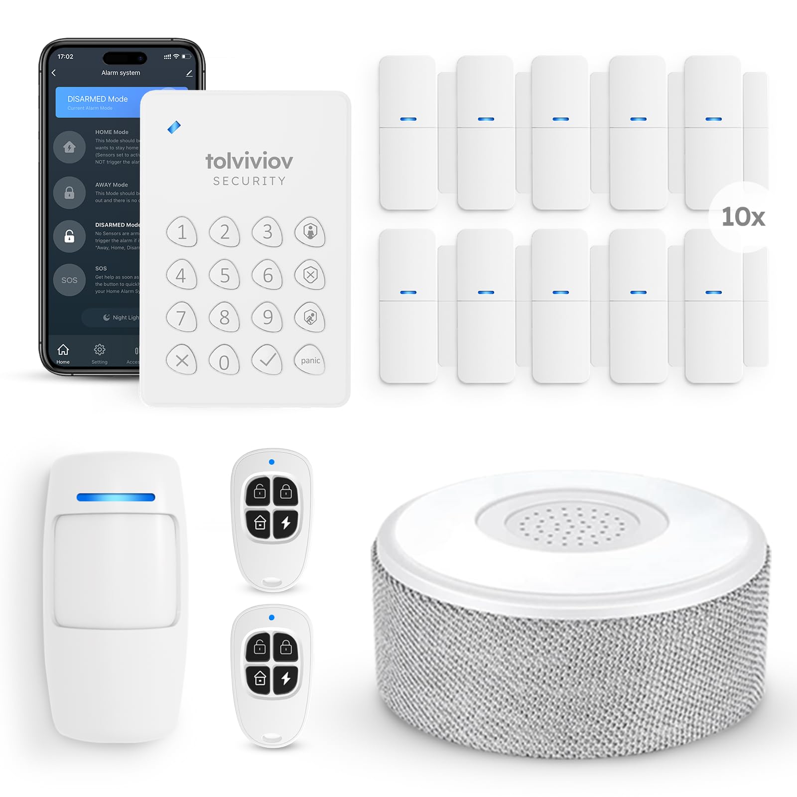 Tolviviov Alarm System For Home Security, Diy Door Alarm Security Systems, Smart App Alerts, 15Piece Kit, No Monthly Fee, Wifi Alarm, Door Window Motion Sensor, For Home Security, And Kids Safety
