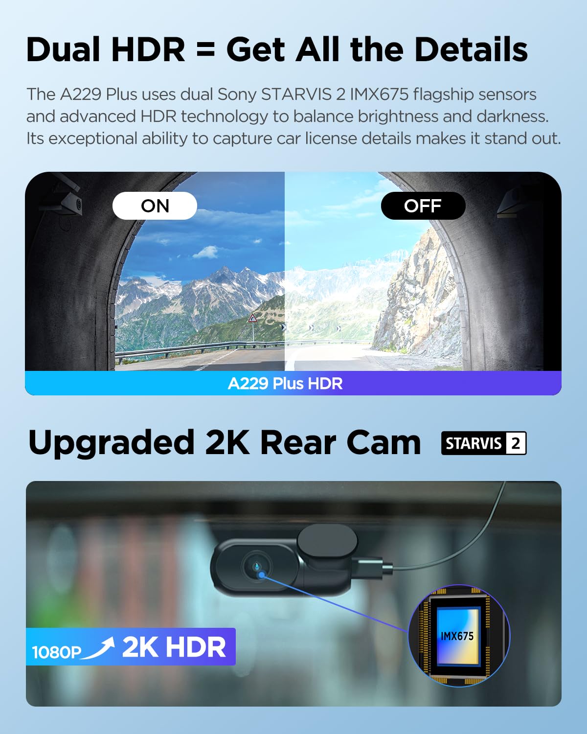 Viofo A229 Plus Dash Cam Front And Rear, Dual Starvis 2 Sensors, 2 Channel Hdr, 1440P+1440P Voice Control Car Dash Camera, 5Ghz