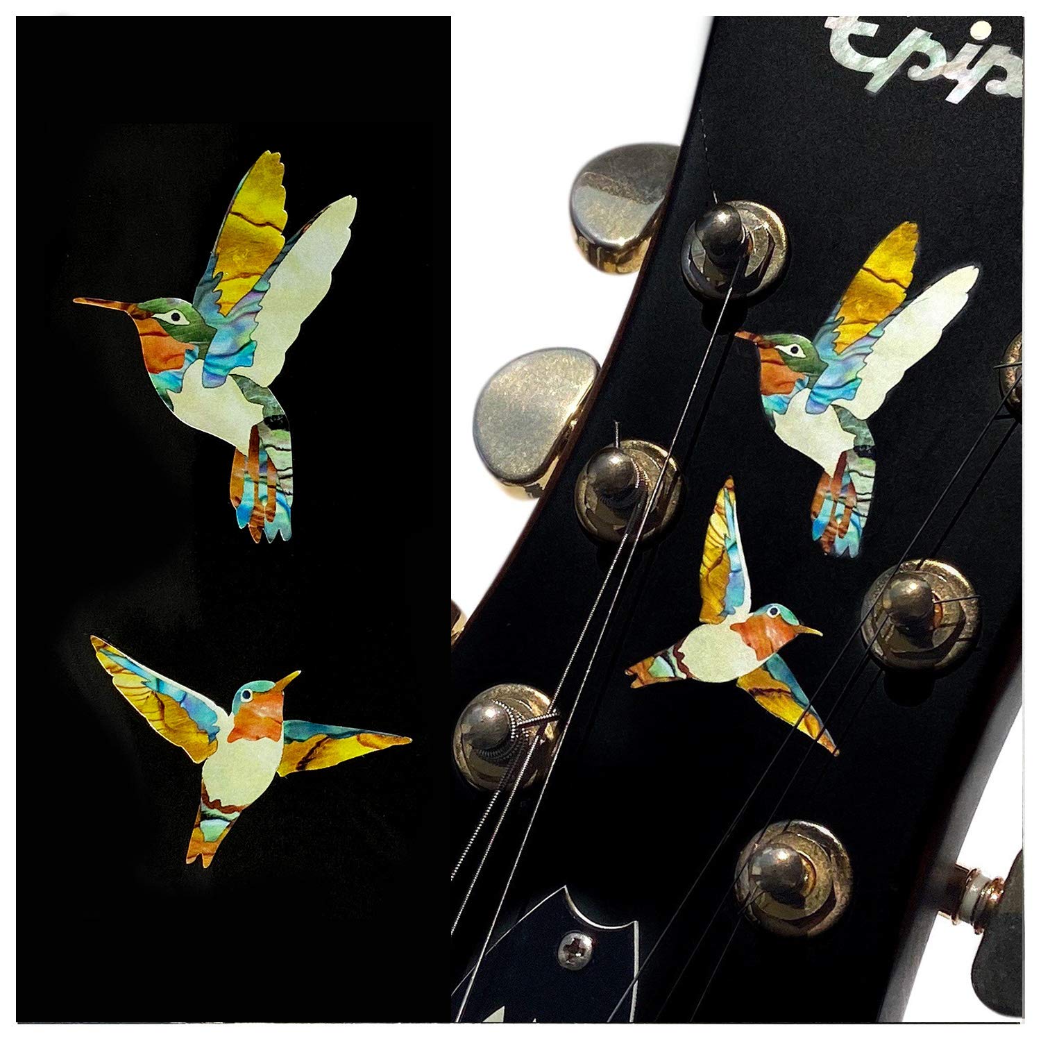 Inlay Sticker Decal For Guitars, Bass & Ukuleles   Dancing Hummingbirds