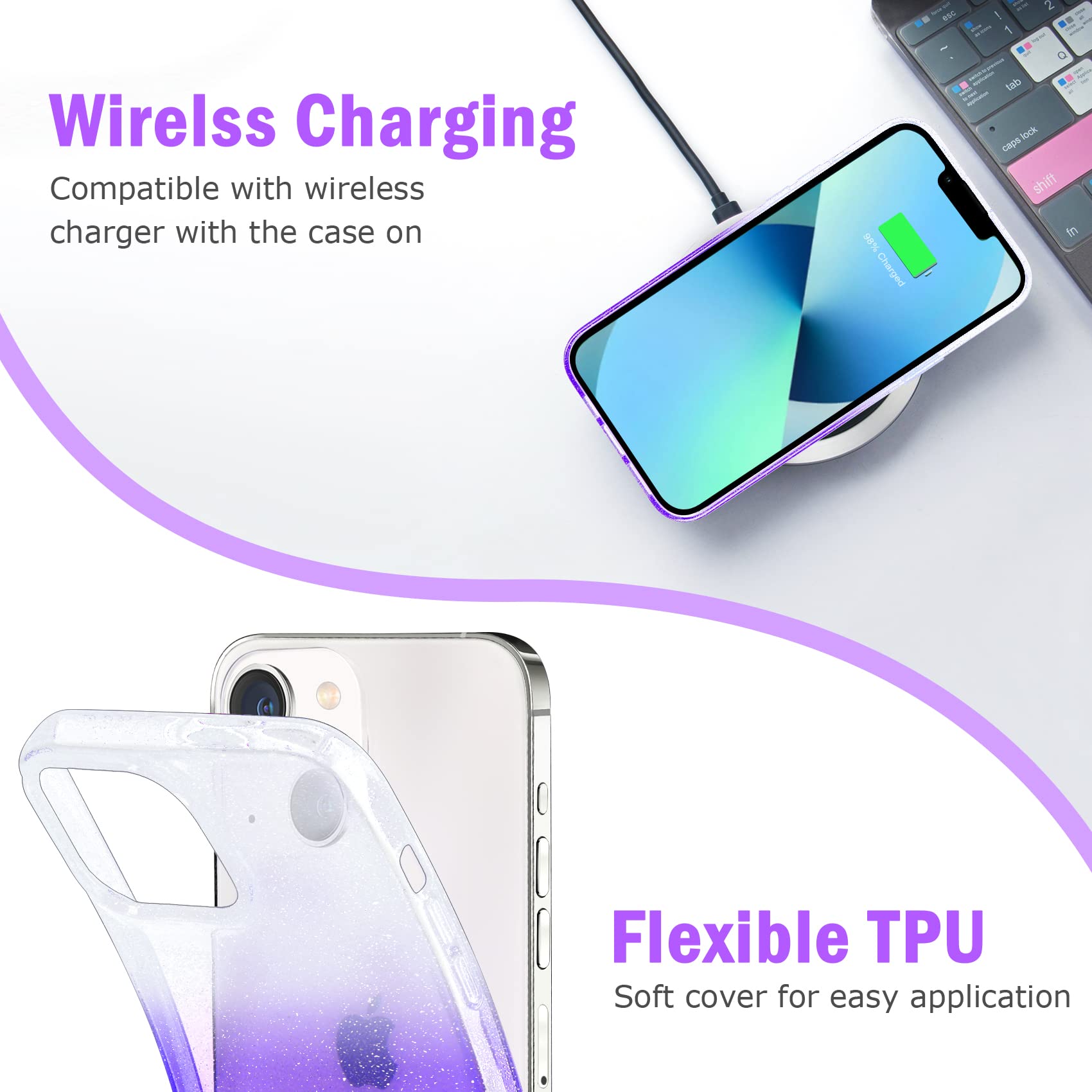 Jjgoo Compatible With Iphone 13 Case, Glitter Soft Tpu Shockproof Protective Bumper Cover, Sparkle Bling Sparkly Cute Slim Women