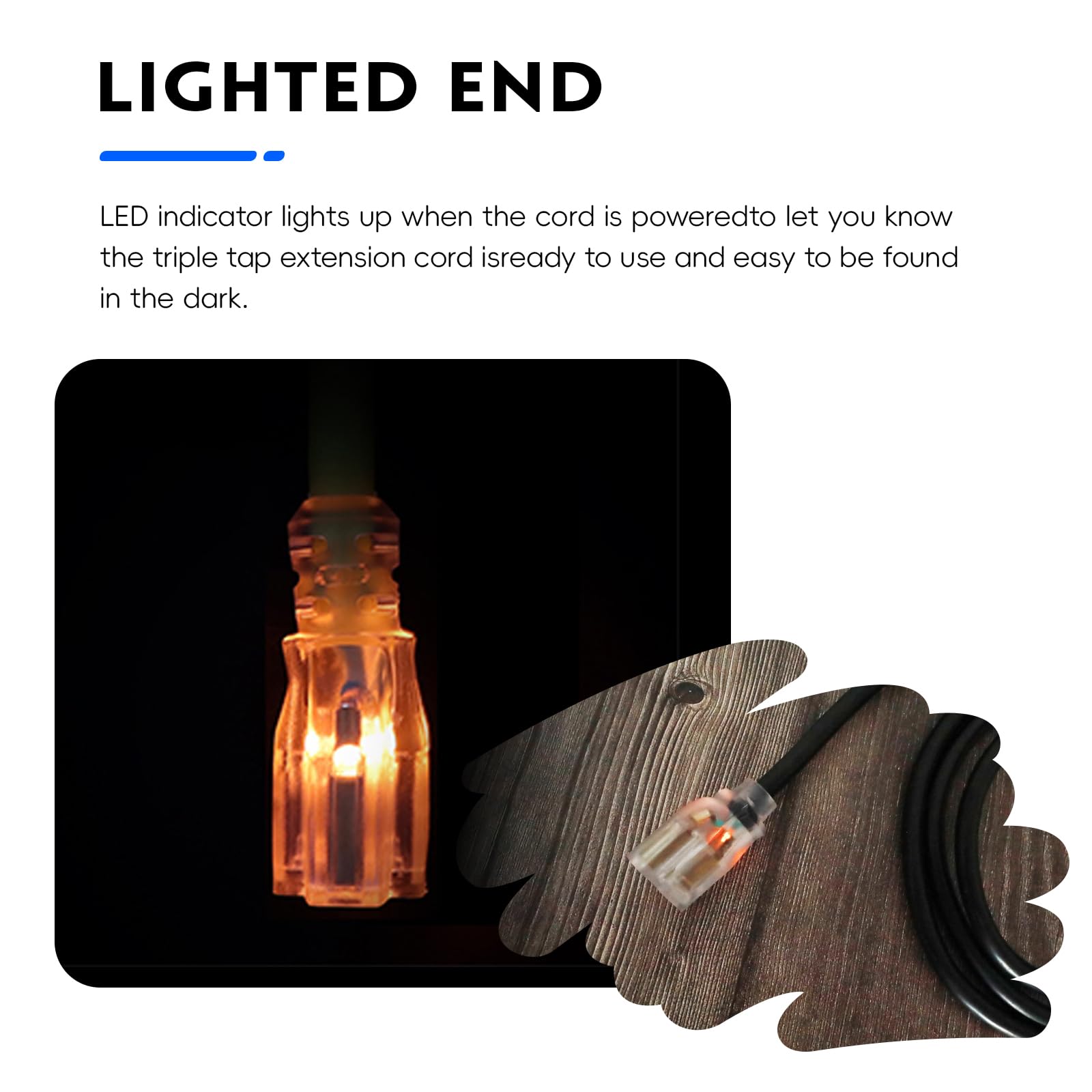 Ep 50Ft 14/3 Lighted Outdoor Extension Cord   14 Gauge 3 Prong Sjtw Heavy Duty Black Extension Cable With 3 Prong Grounded Plug