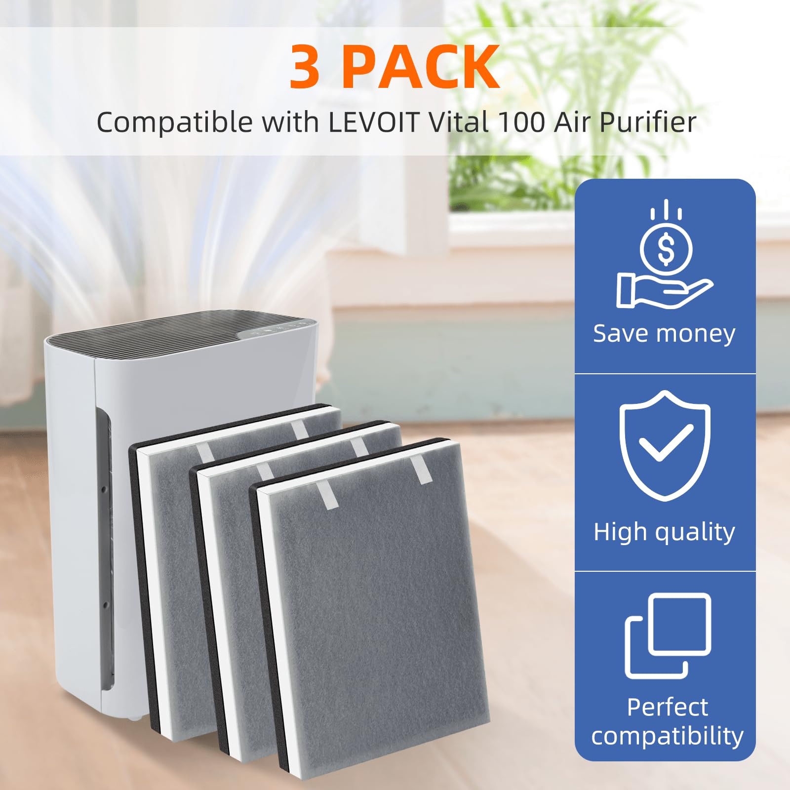 Vital 100 True Hepa Replacement Filter For Levoit Vital 100 Air Purifier,3 In 1 H13 Hepa High Efficiency Activated Carbon Filter