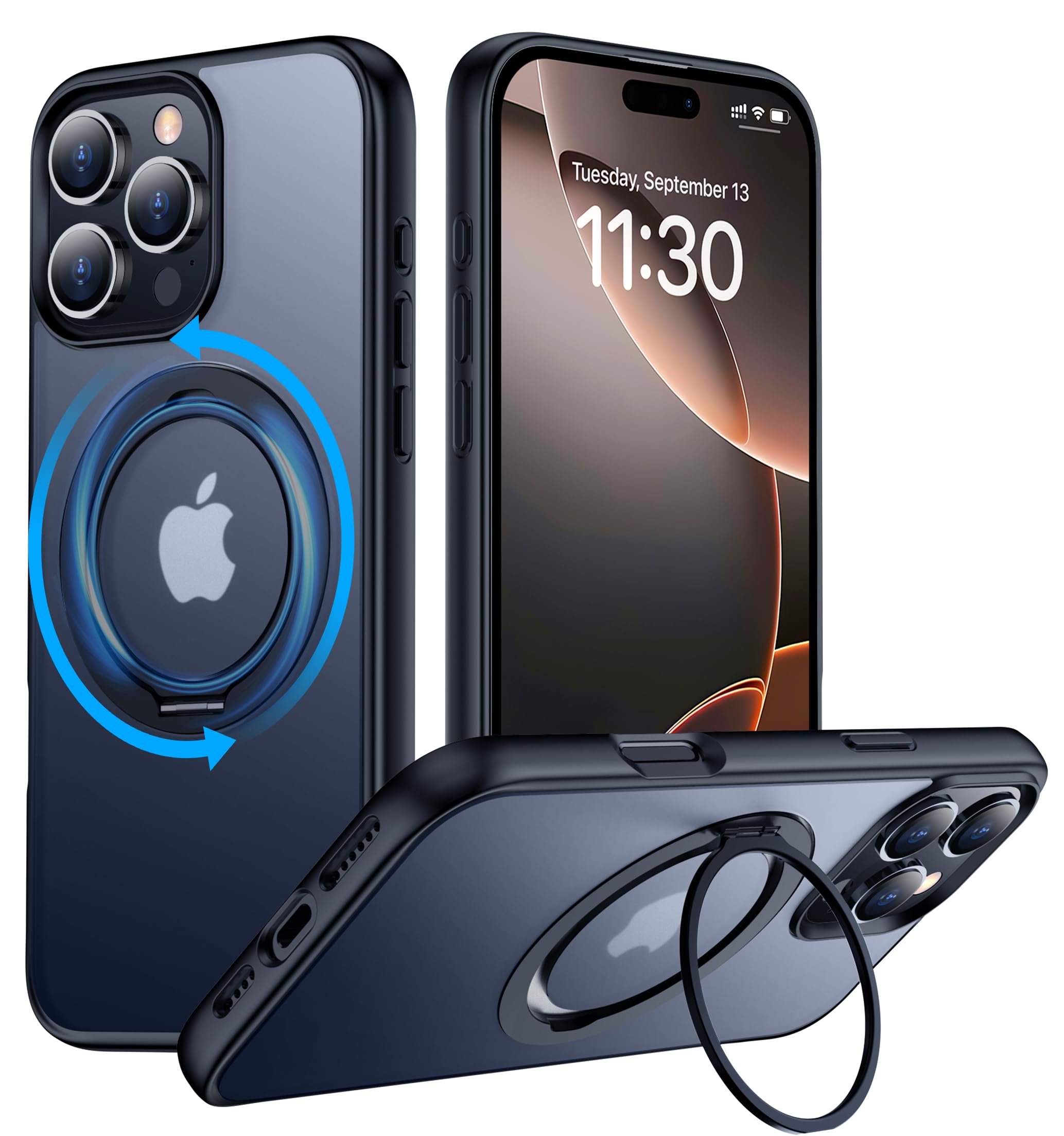 Temdan Designed For Iphone 16 Pro Max Case, 360Rotatable Ring Stand Case Matte Skin Feeling Compatible With Magsafe Military Gra