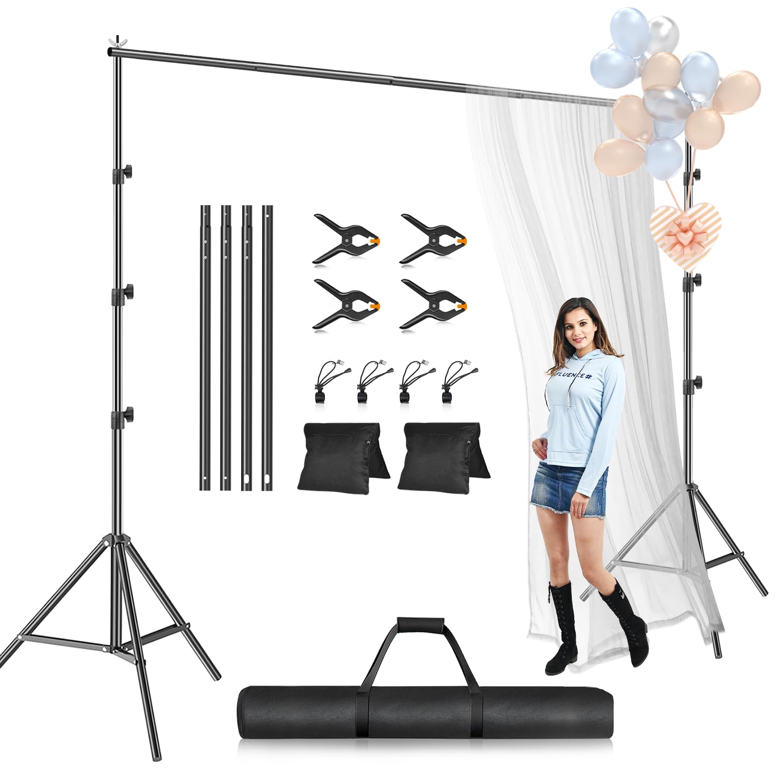 Emart Photo Backdrop Stand Kit, 9 X 10 Ft (H X W) Adjustable Photography Background Stand Support System For Video Studio Photo