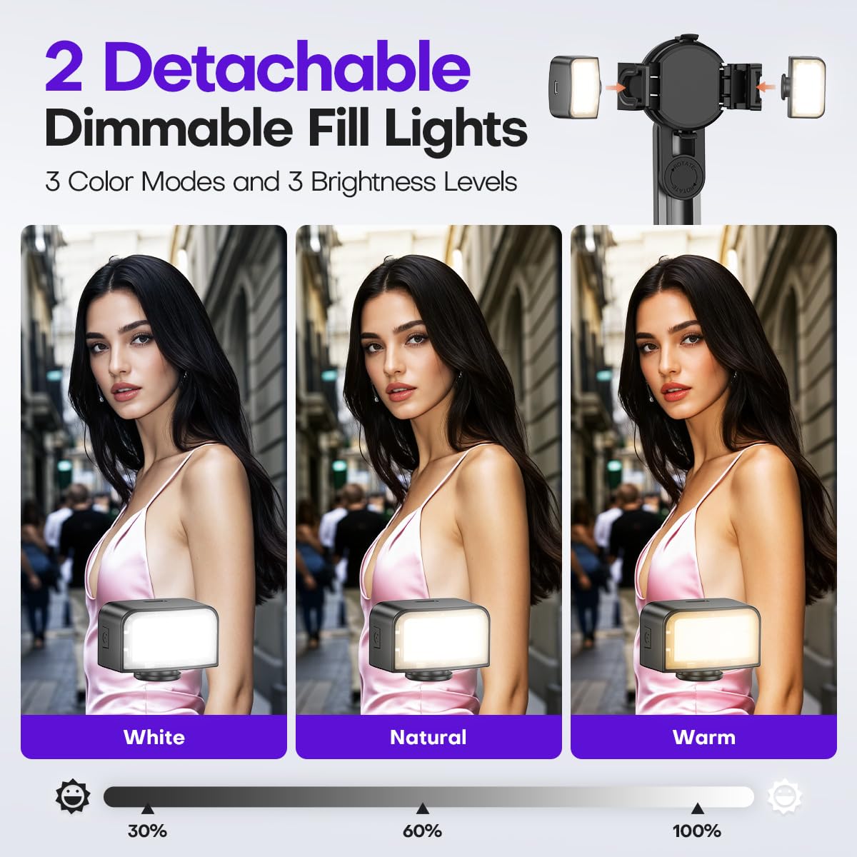 Magnetic Mini Phone Selfie Stick With 2 Fill Light, 360 Rotation Portable Phone Travel Tripod With Remote Control,Magnetic Chuck