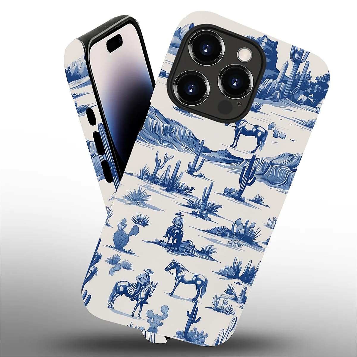 Fkbrcl4U For Iphone 14 Pro Max Case, Hybrid 2-Layer Silicone Protective Matte Case For Girl Women Western Cowboy Horse Cow Deser