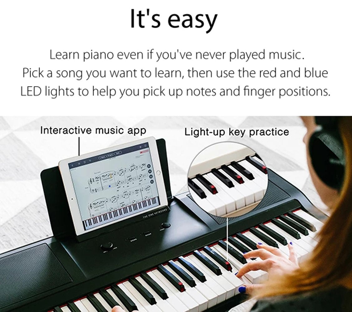 The One Smart Piano 61-Key Portable Light Keyboard, Usb Midi Electronic Keyboard Piano - Onyx Black
