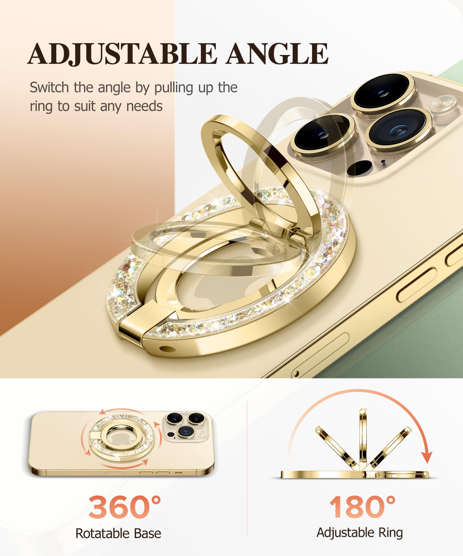 Gviewin Magnetic Phone Ring Holder, Compatible With Magsafe Phone Grip With Adjustable Stand, Magnet Phone Ring Kickstand For Ip