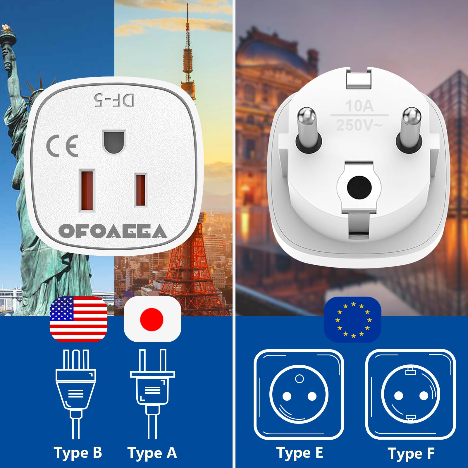 European Travel Plug Adapter, Us To Europe Plugadapter, Typee/F Plug Adapters, Germany France Plug Adapter, Adaptors For Europea