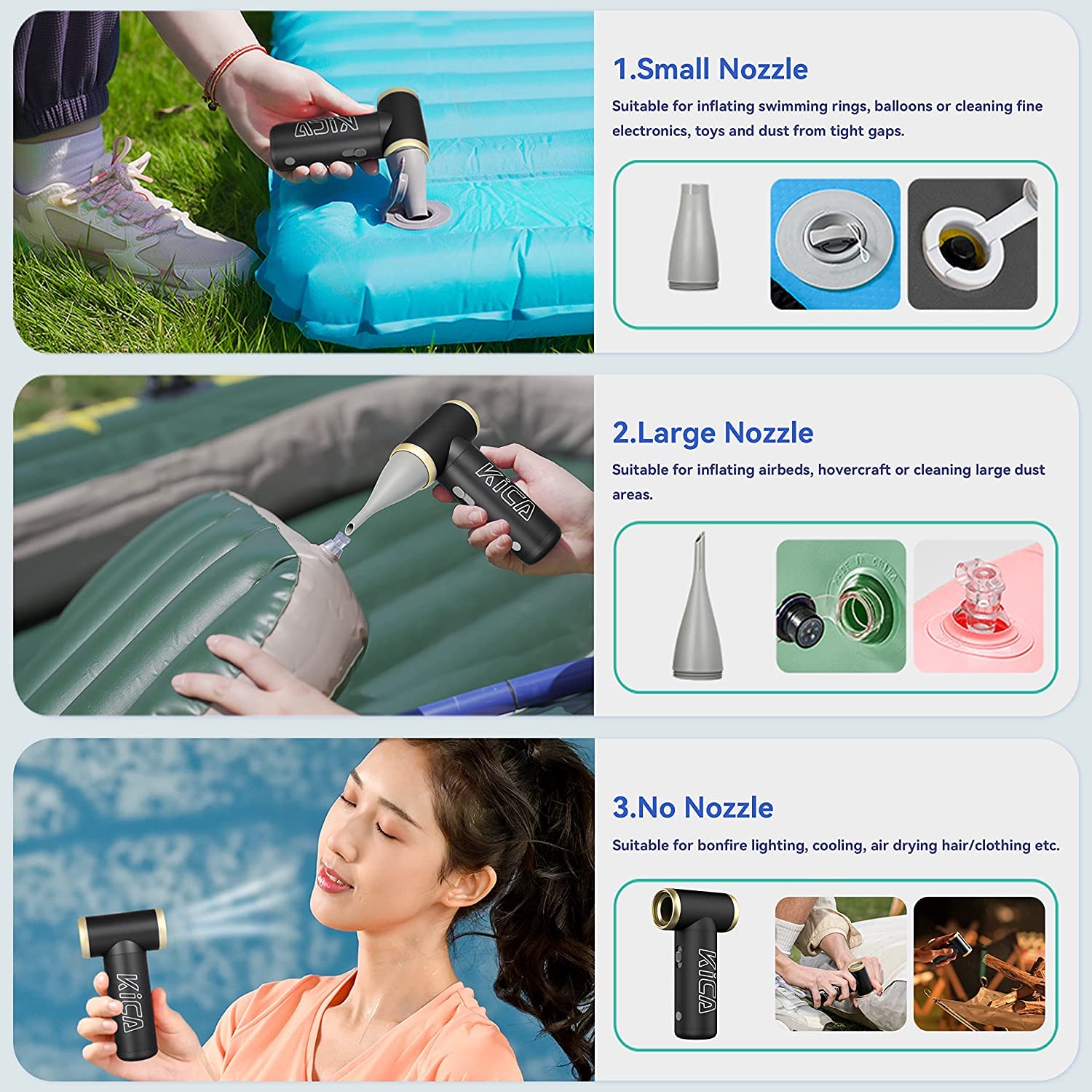 Kica Jetfan 2.0 Electric Air Duster For Computer,Keyboard,House Cleaning,Airbed Inflation,Camera Lens,Rechargeable,Speed Control