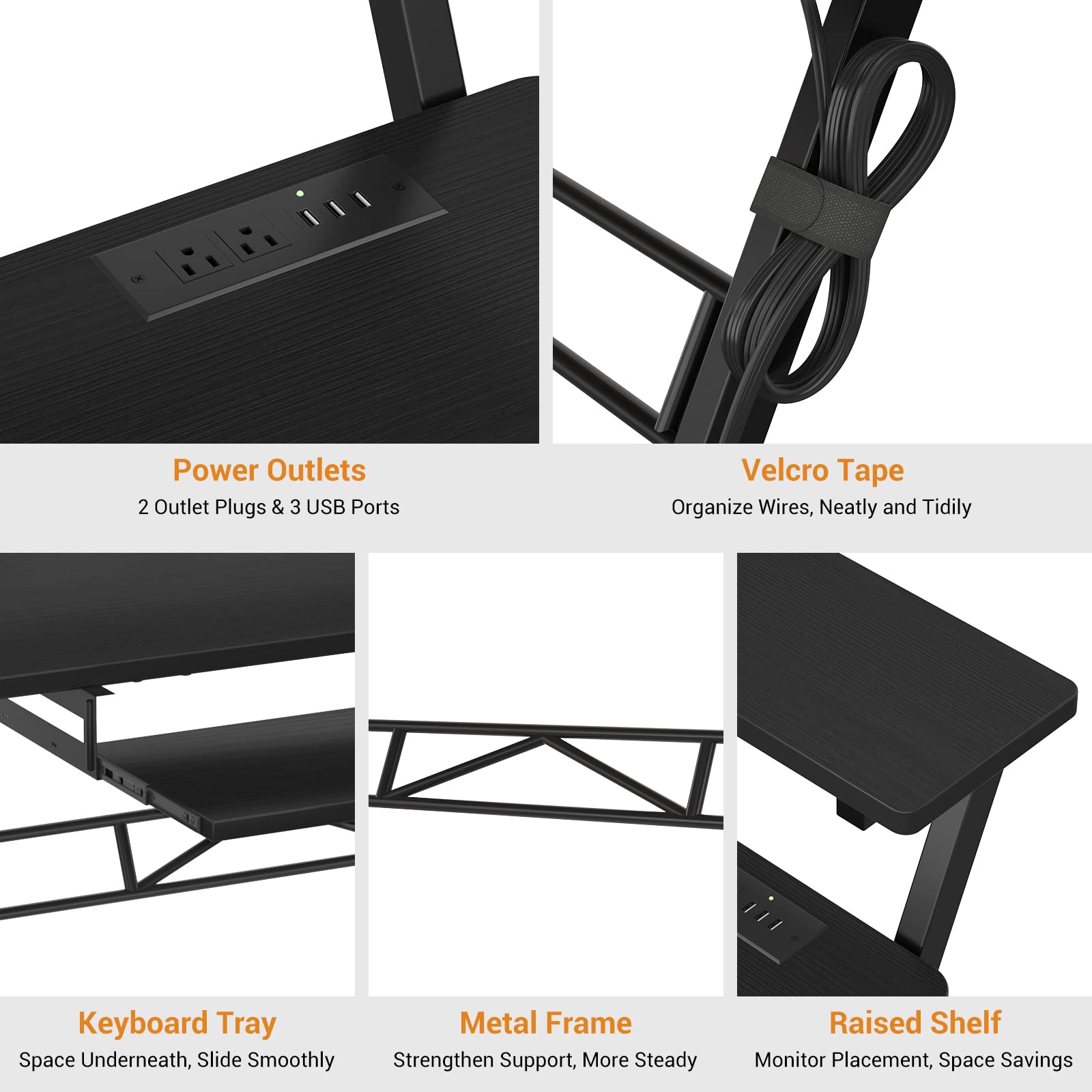 armocity 47'' Studio Desk - Black, Engineered Wood, Model SD-B, with Power Outlet for Music Production and Recording