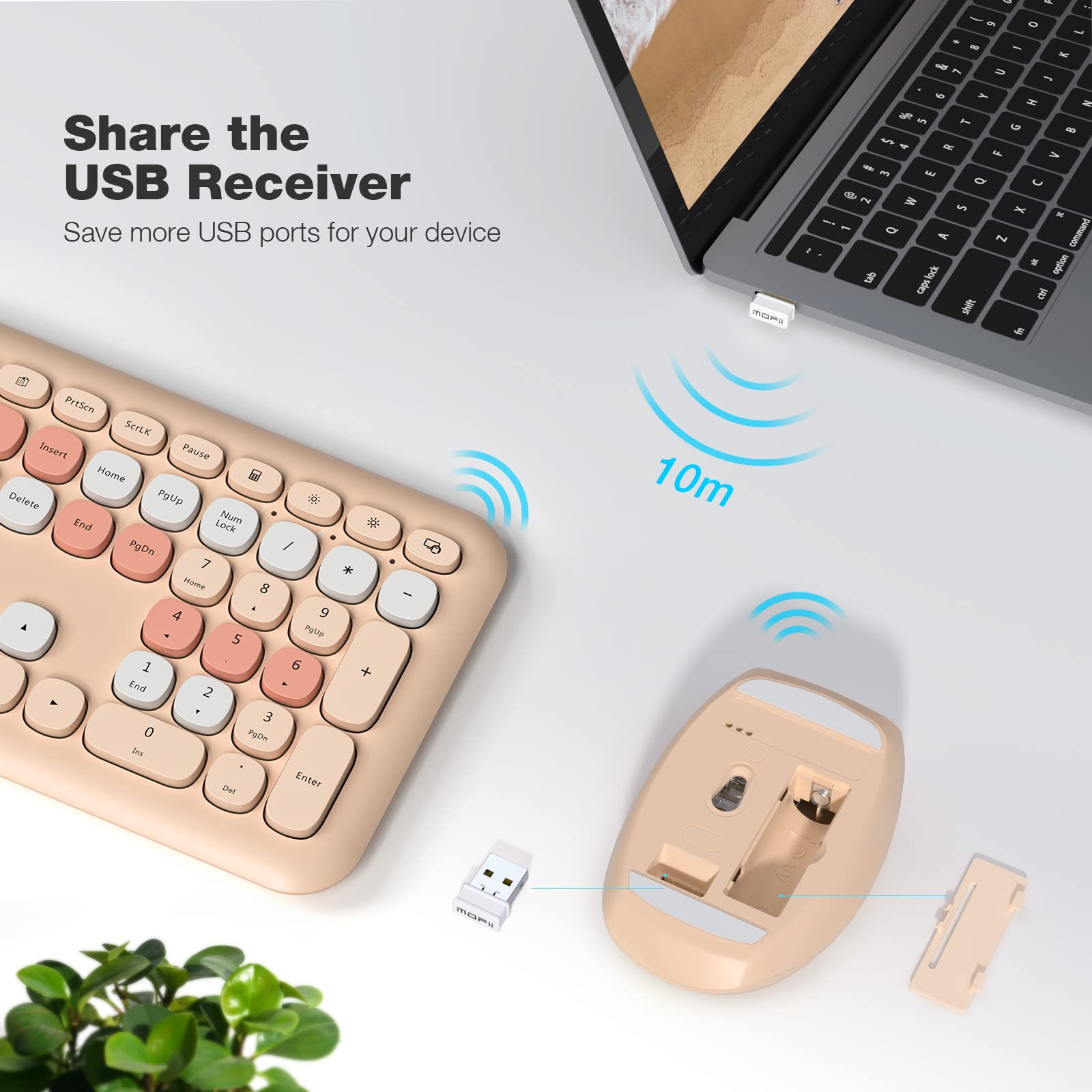 Mofii Wireless Computer Keyboard And Mouse Set, Colorful Full Size Keyboard With Number Pad And Silent Mouse For Pc Desktop Wind