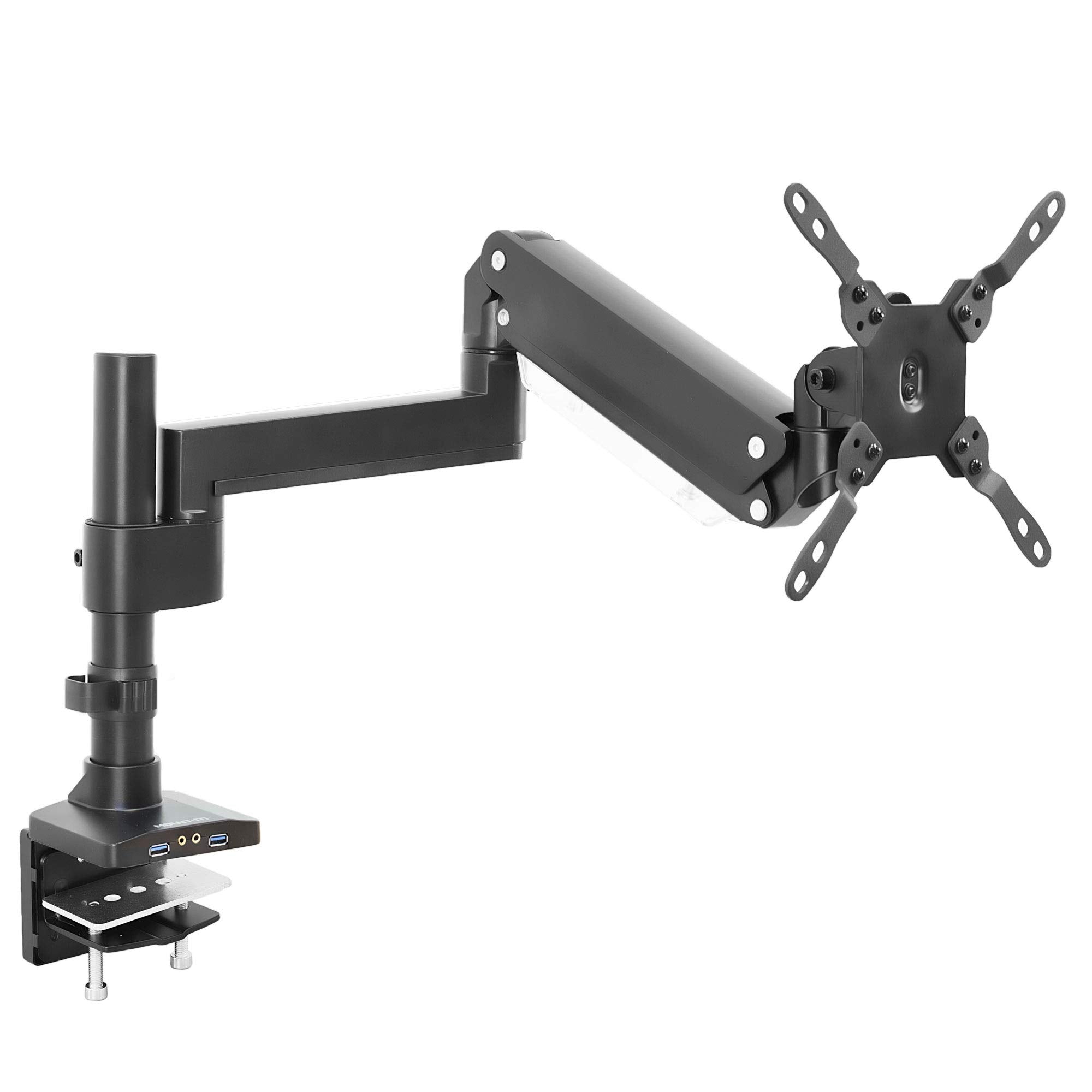 Mount It! Ultrawide Monitor Arm, Heavy Duty 34 Inch Monitor Desk Mount for Screens up to 35 Inch and 33 Lbs, Vesa 100x100 Compatible, Height Adjustable Gas Spring Arm with 2 USB 3.0 and Audio Ports
