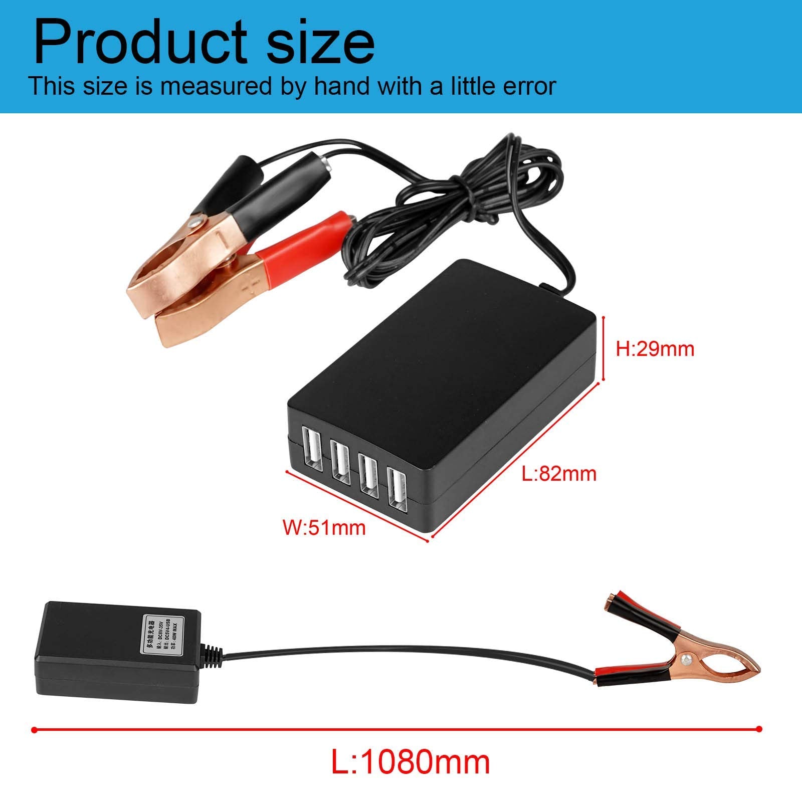 Dc Converter With Battery Clip 12V 24V To 5V 8A Usb Power Adapter Buck Regulator Charger, 4 Ports Automatically Identify Shunt C
