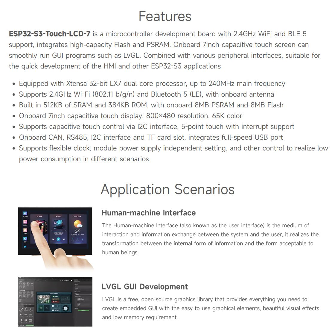 Waveshare Esp32 S3 7Inch Capacitive Touch Lcd Development Board, Esp32 With Display, 800  480, 5 Point Touch, Up To 240Mhz Frequ
