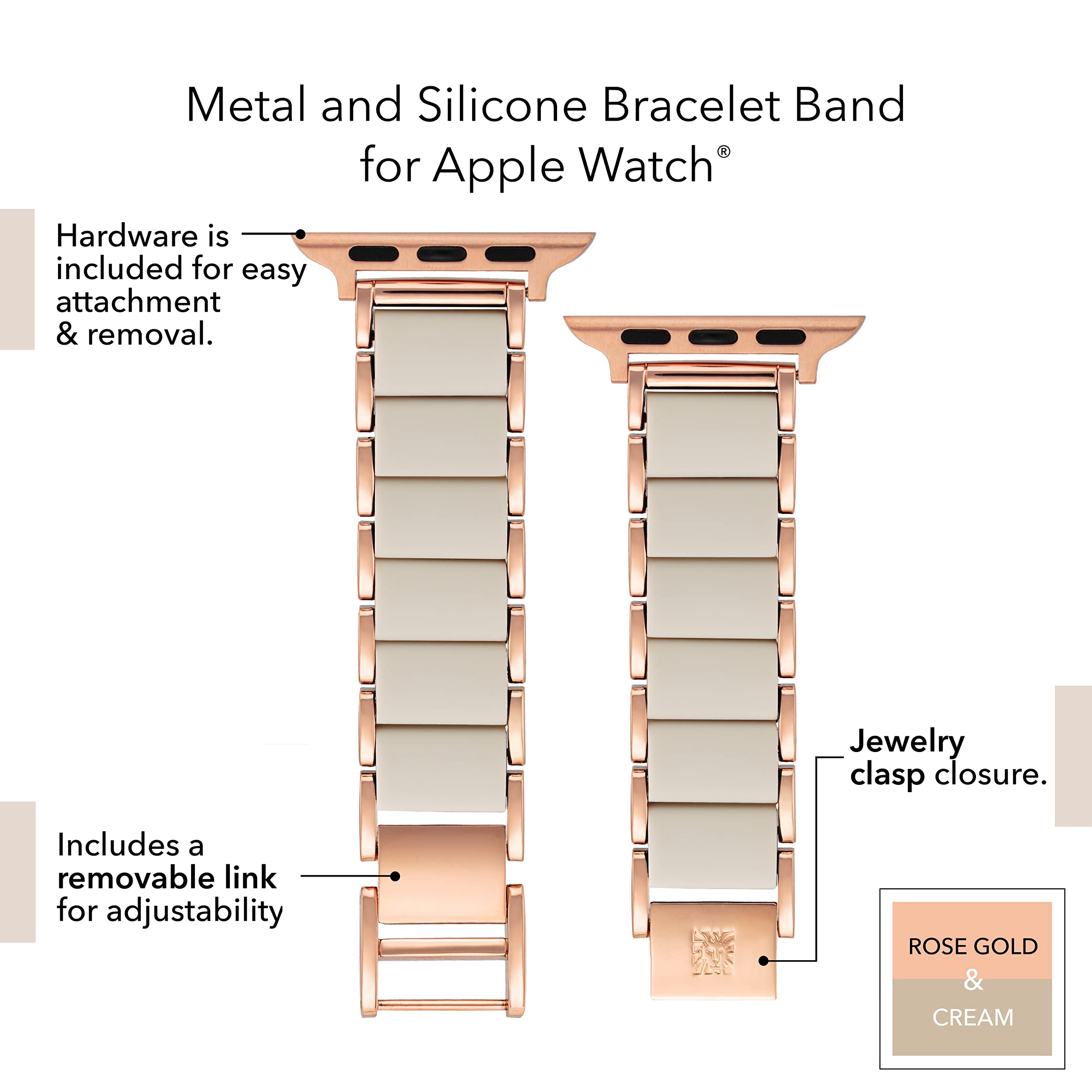 Anne Klein Rubberized Fashion Bracelet For Apple Watch, Secure, Adjustable, Apple Watch Replacement Band, Fits Most Wrists