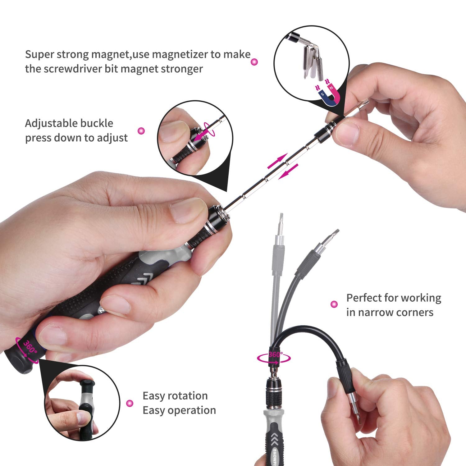 SHOWPIN 122-in-1 Precision Screwdriver Kit with 101 Magnetic Bits - Grey Laptop & Electronics Tool Set for iPhone, PC, PS4 Repair