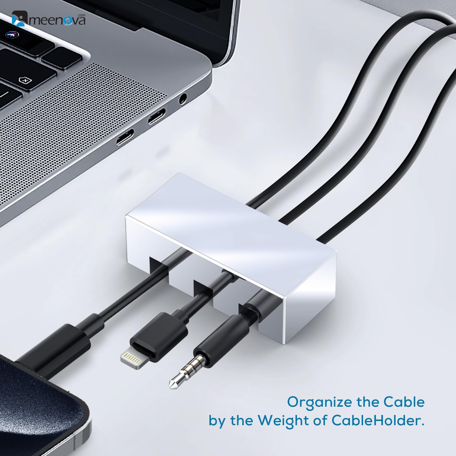 Meenova Weighted Cord Holder 3-Hole Design m114, 304 Stainless Steel Cable Organizer, Silver