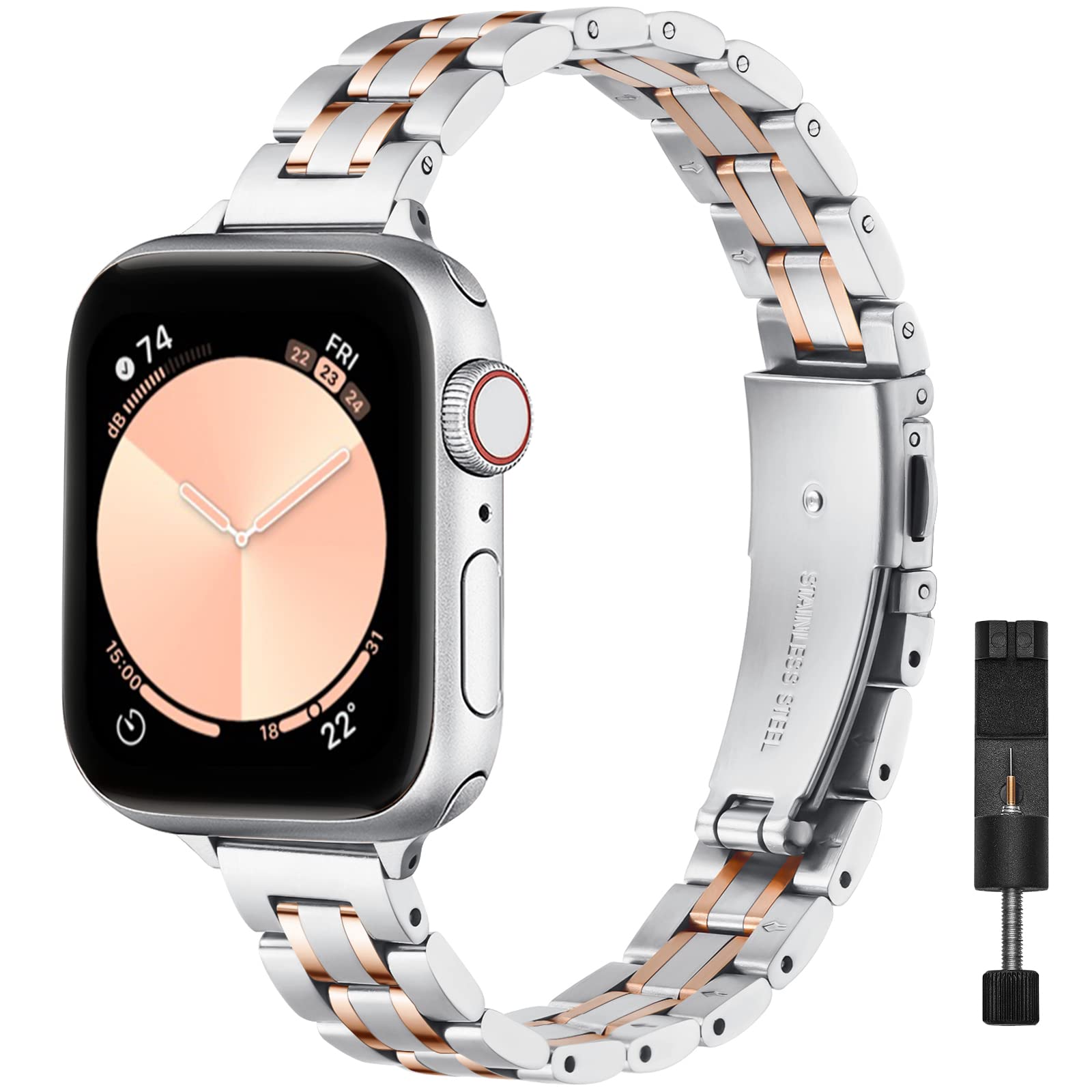 Stiroll Thin Replacement Band Compatible For Apple Watch 38Mm 40Mm 41Mm 42Mm(Series 10), Stainless Steel Metal Wristband Women M