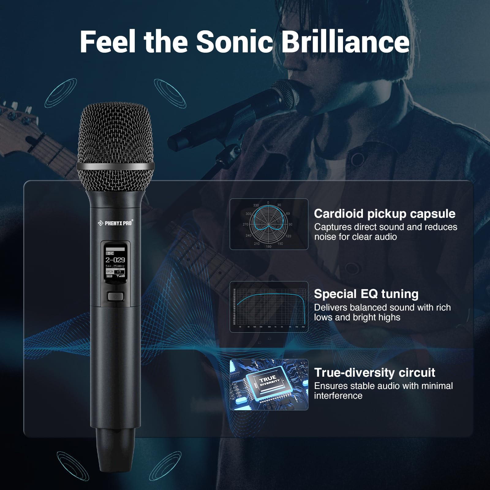 Phenyx Pro Dual Channel Wireless Microphone System, Dynamic Mics W/Id Lock, Tunable Power Level, Auto Scan, Spectrum Analyzer, T