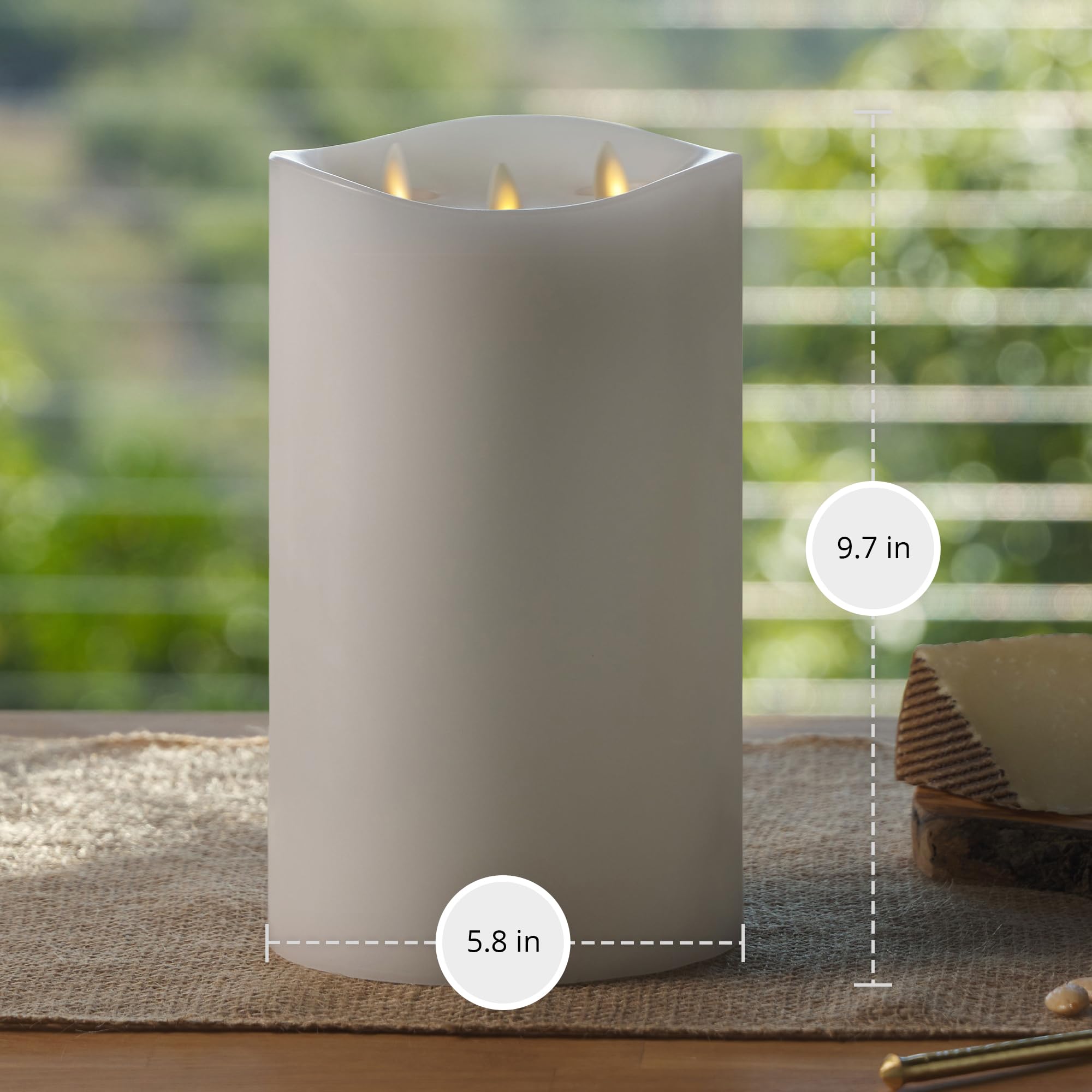Luminara Tri Flame Flameless Led Candle, White 5.8'' X 9.7'', Moving Flame Real Wax Home Decor Battery Operated Emergency Light,