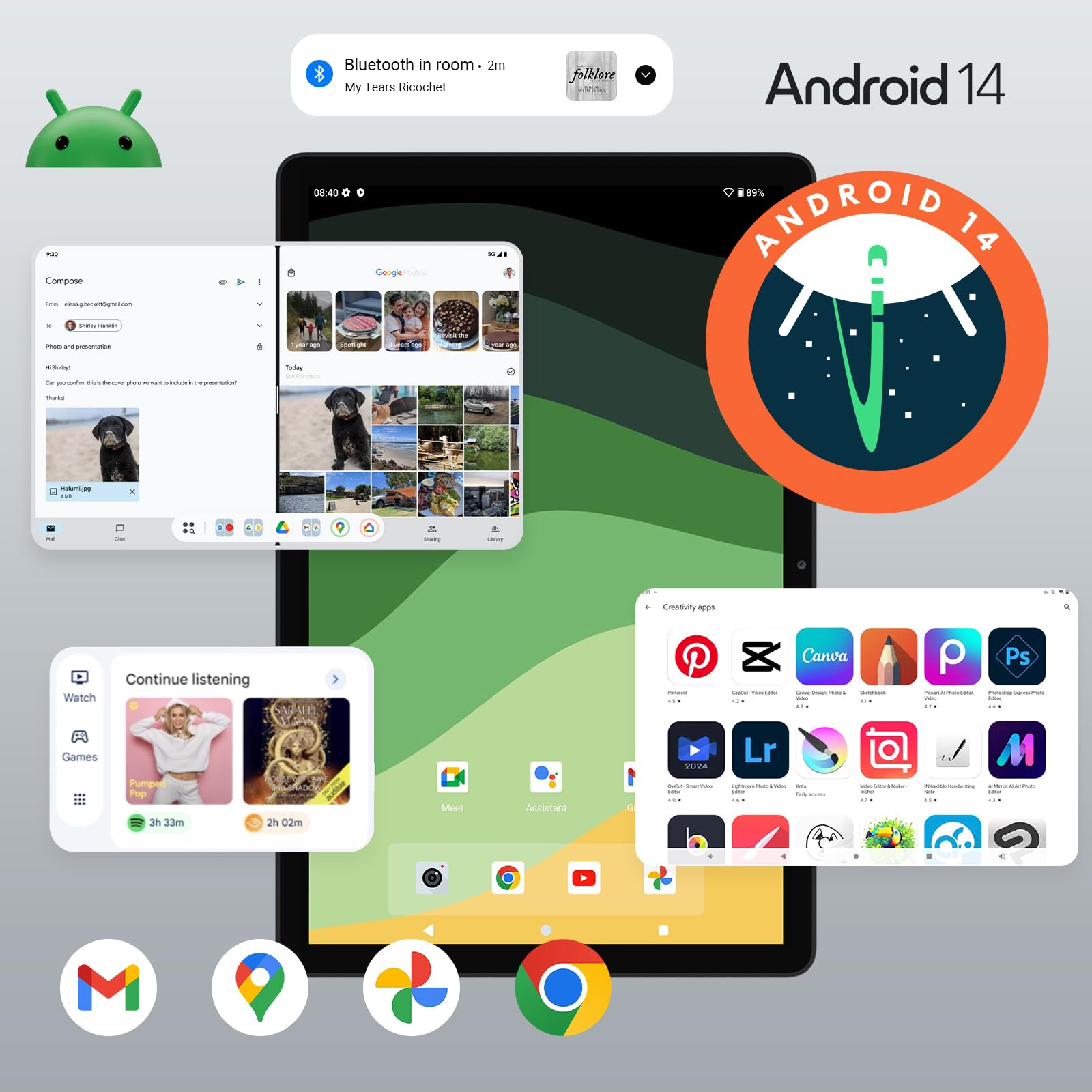 Apolosign Tablet 11 Inch, Android 14 Tablets With 11 Ips Hd Incell Display, Unisoc T606 Octa-Core Up To 2.0Ghz, 8+128Gb Storag