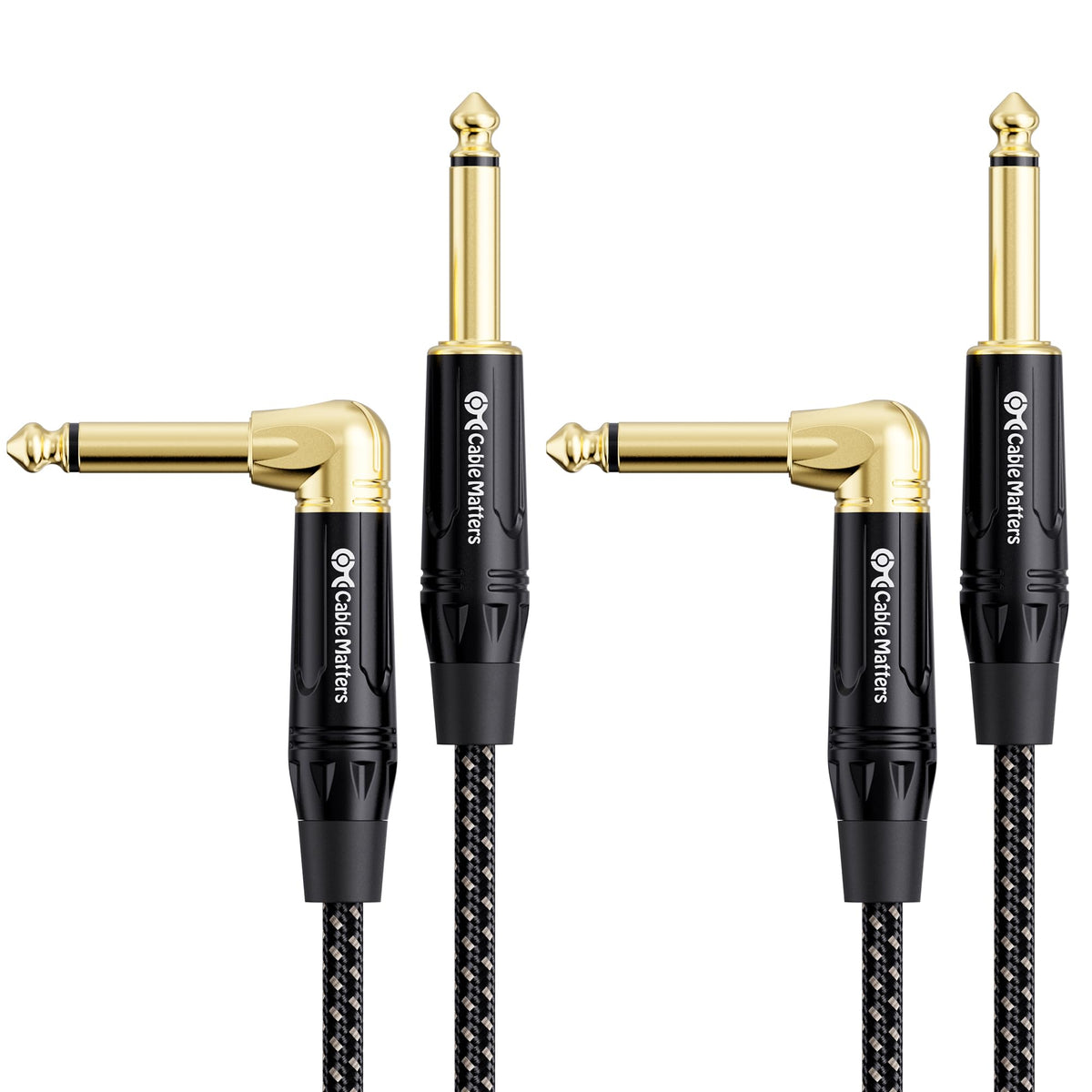 Cable Matters Braided 2-Pack 1/4 Inch TS Right Angle Electric Guitar Cable 3 Feet - Straight to Right Angle Guitar Cord/Guitar Amp Cord/Instrument Cable for Guitar, Bass AMP, Mixer, Equalizer