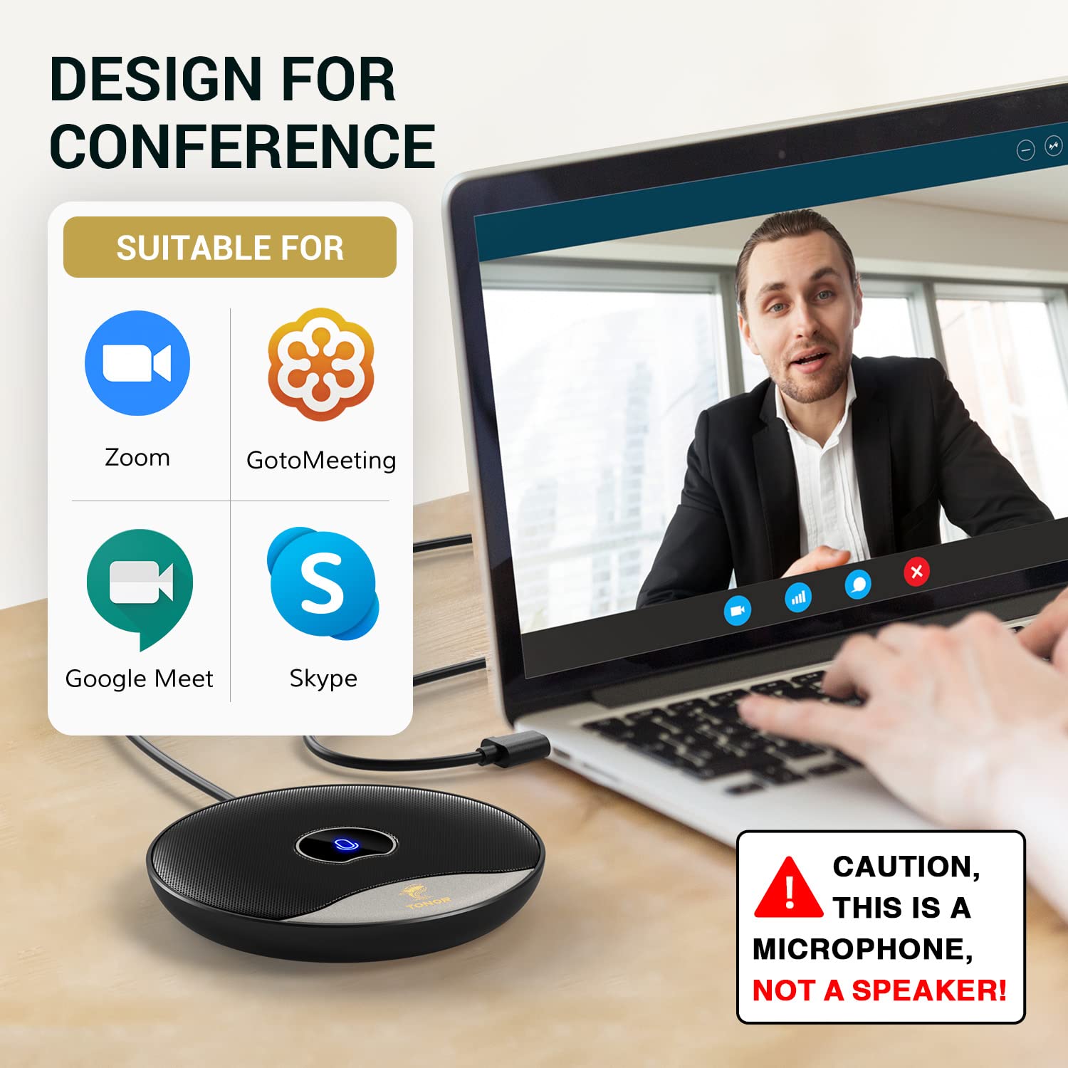 Tonor Usb Conference Microphone, 360 Omnidirectional Pc Computer Condenser Mic With Mute Button For Online Meeting/Class, Zoom C