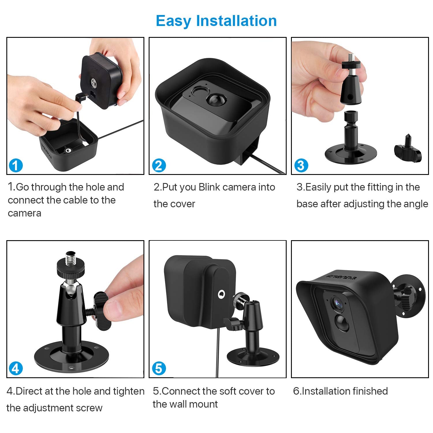 Frienda Black 360 Degree Adjustable Wall Mount Bracket And Silicone Protective Skin For Blink Xt Indoor Outdoor Security Camera(3,Black)