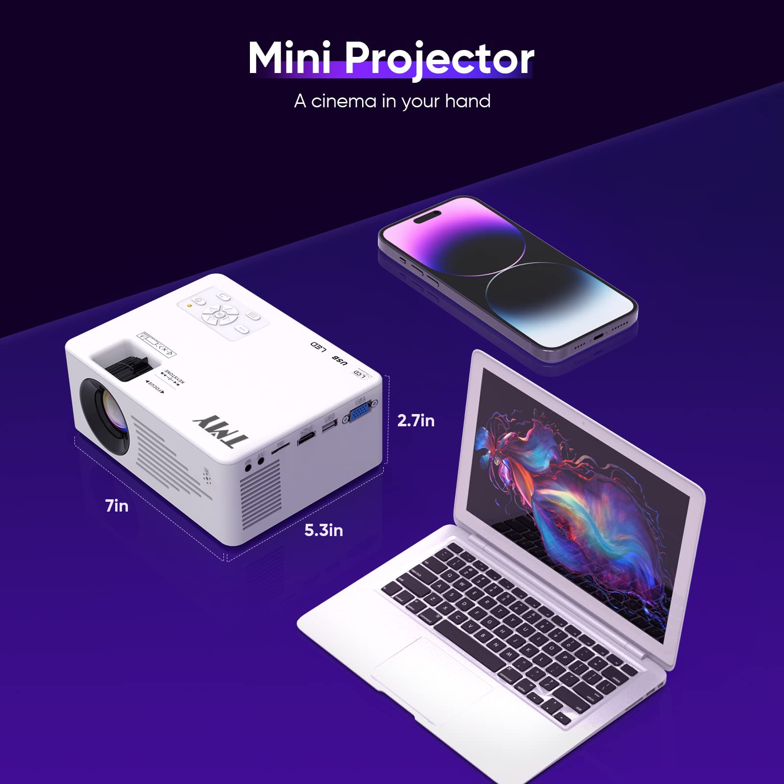 Tmy Mini Projector For Iphone, Portable Projector With 5G Wifi And Bluetooth, 1080P Hd Projector?With Tripod?, Movie Projector F