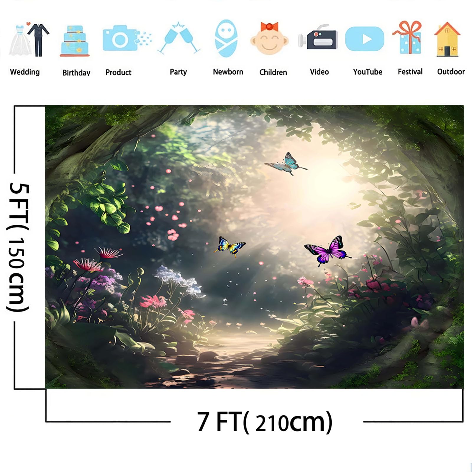Yieldeer Forest Party Decoration 7X5Ft Enchanted Fairy Forest Backdrop Green Spring Sunshine Butterfly Flower Princess Magic Pho