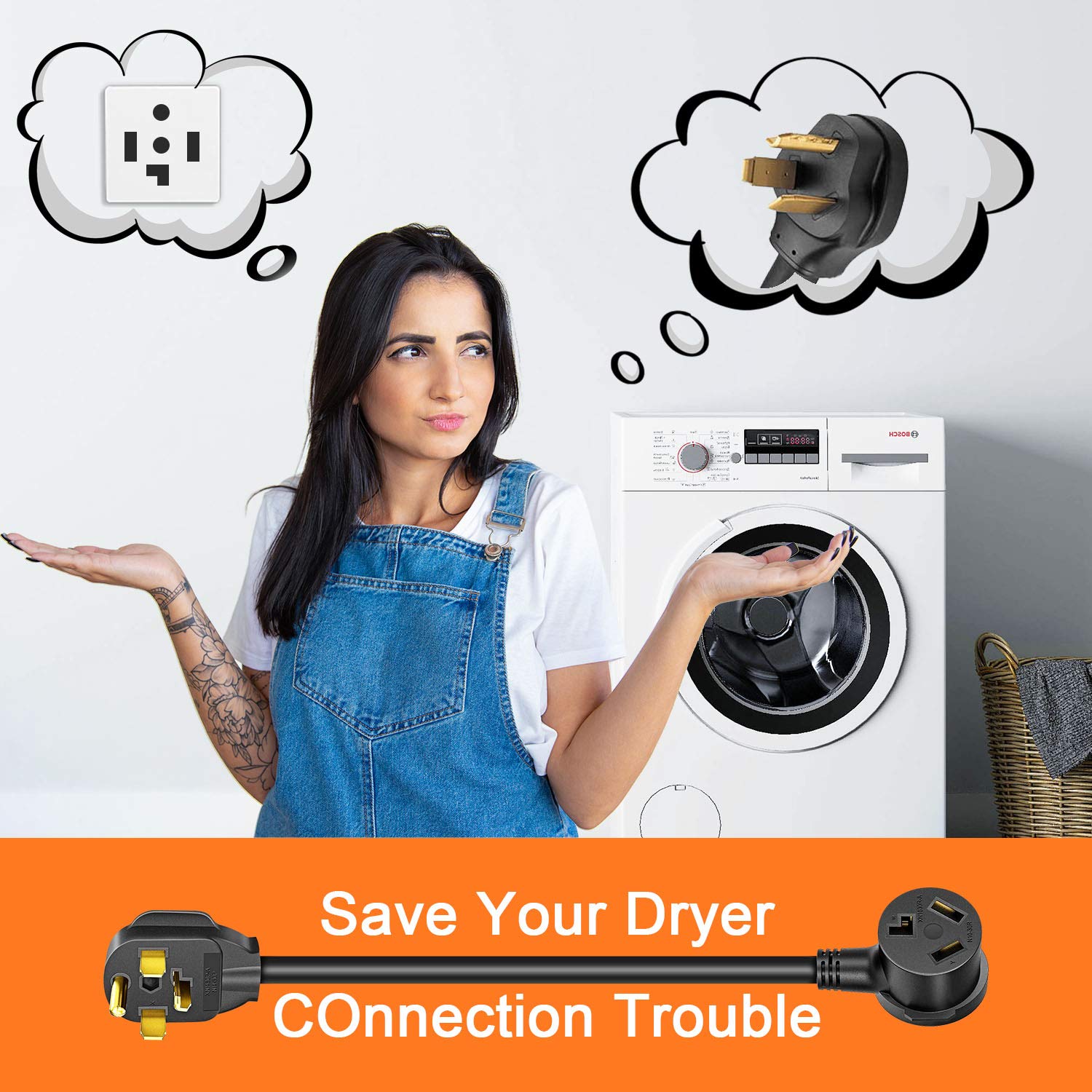 Dryer Adapter 4 Prong To 3 Prong Dryer Plug Outlet Adapter Power Cord Nema 14 30P To 10 30R, Stw 10Awg, 30Amp, 250V, 1.5Ftl8