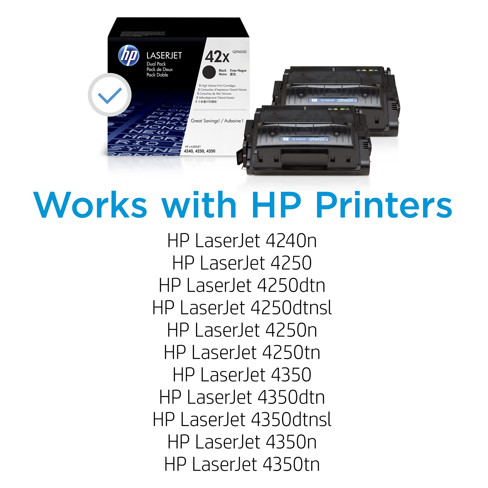 Hp Original 42X Black High Yield Toner Cartridges (2 Pack) | Works With Laserjet 4240, 4250, 4350 Series | Q5942Xd