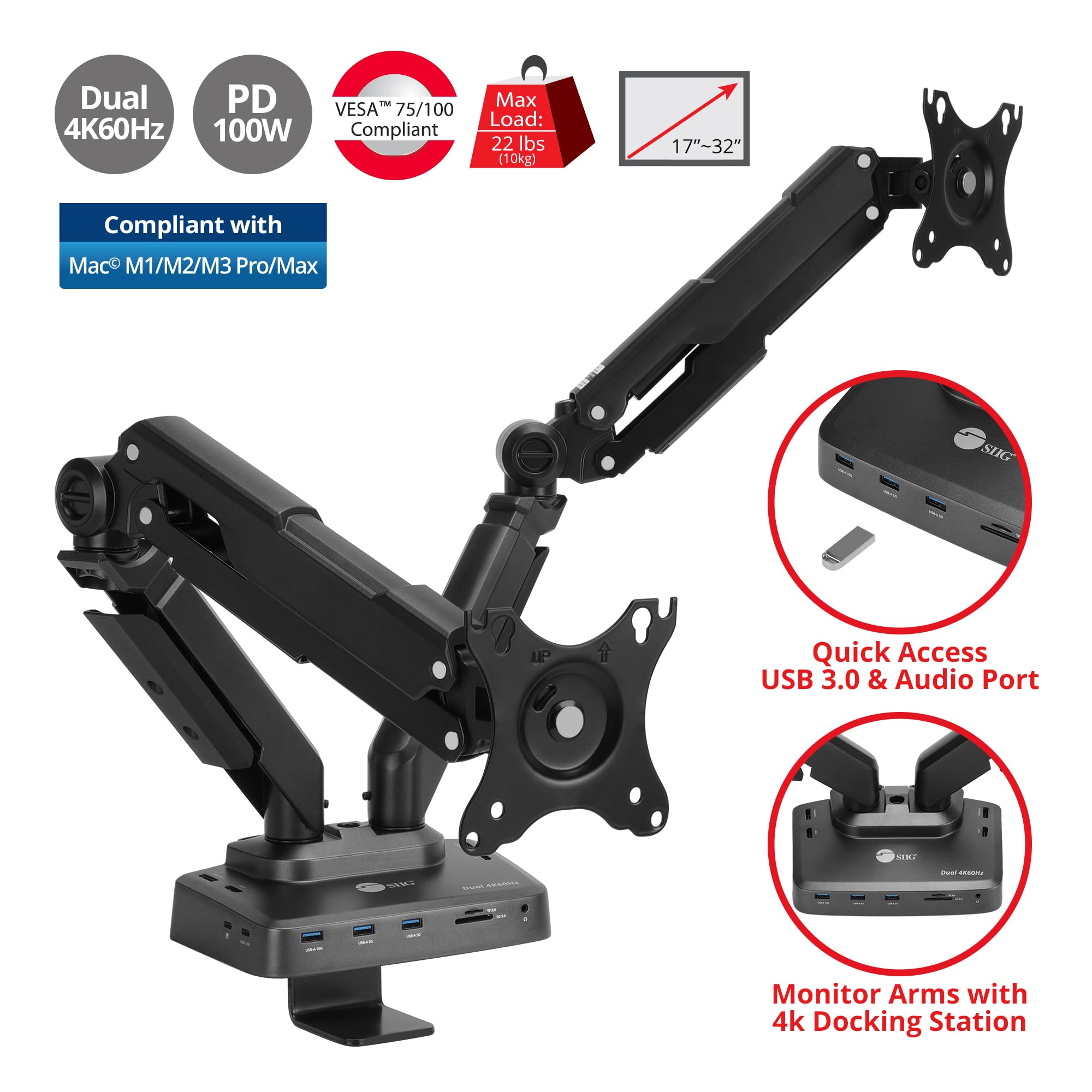 Dual Monitor Desk Mount W/ 4K
