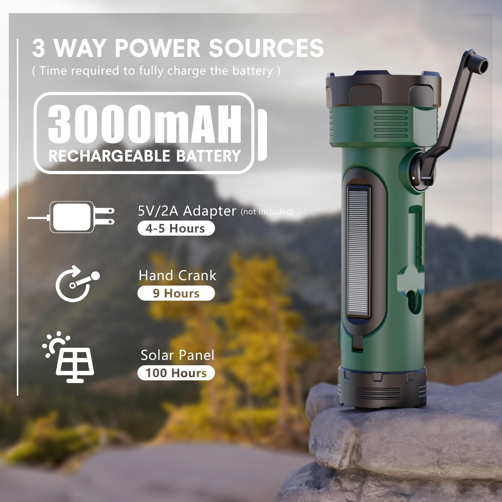 Weather Radio, 3000Mah Noaa Weather Radio With 3 Way Power Sources, Hand Crank Radio Flashlight Cell Phone Charger, Portable Rad